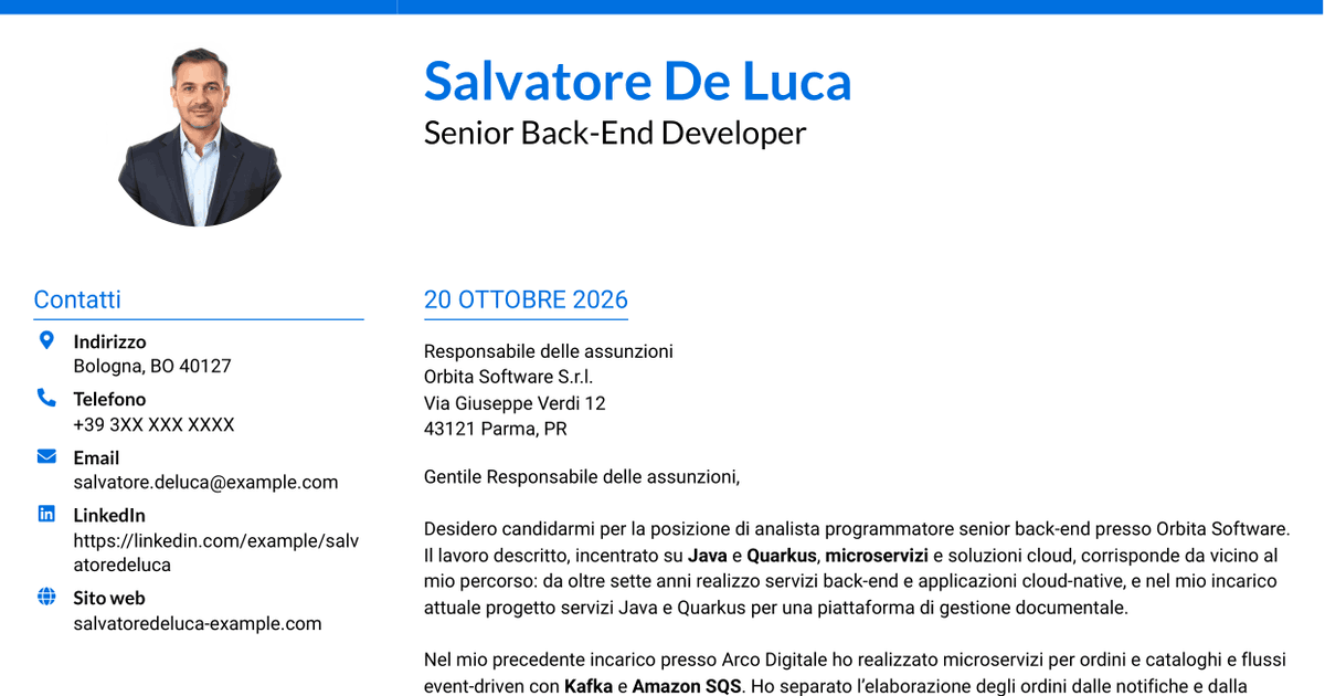 7 modelli di lettera di presentazione per Analista programmatore senior back-end, con esempi
