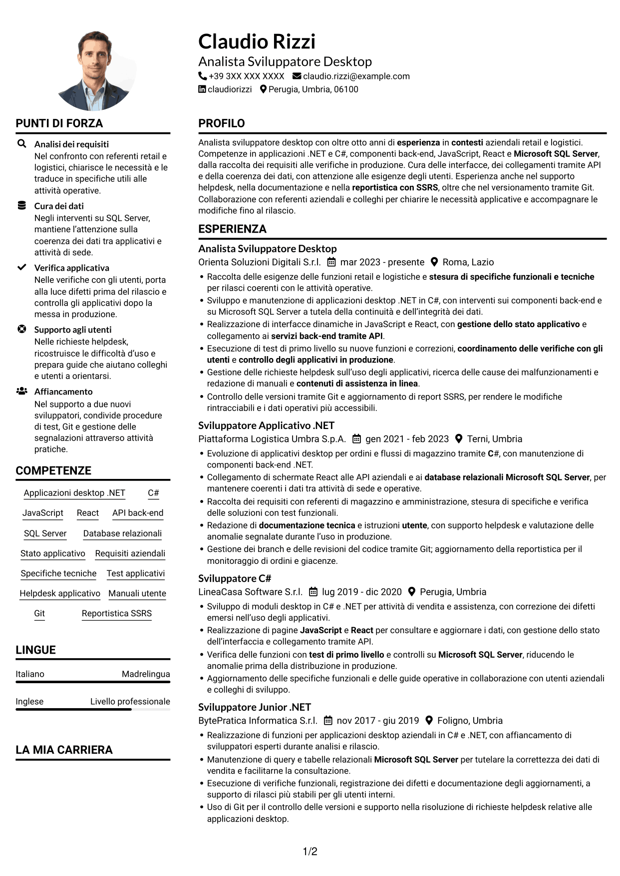 Esempio di curriculum — pagina 1