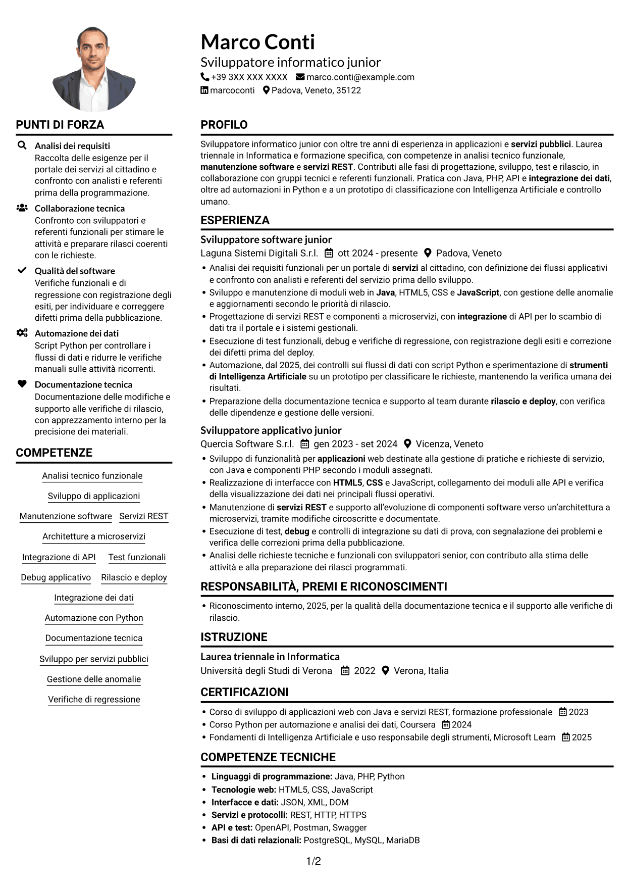 Esempio di curriculum — pagina 1