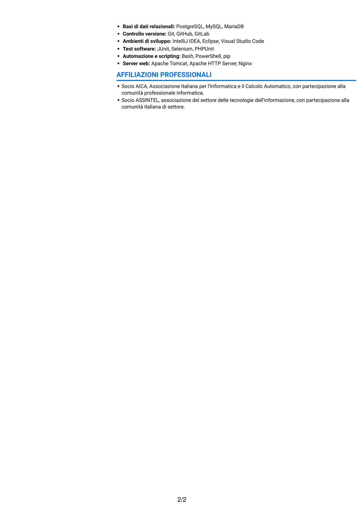CV Audace (formato a due colonne con accenti colorati e foto): Analista sviluppatore informatico junior - Servizi pubblici, pagina 2
