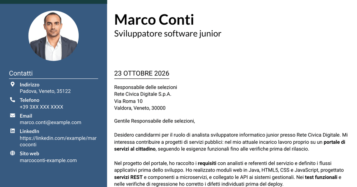7 modelli di lettera di presentazione per Analista sviluppatore informatico junior - Servizi pubblici, con esempi