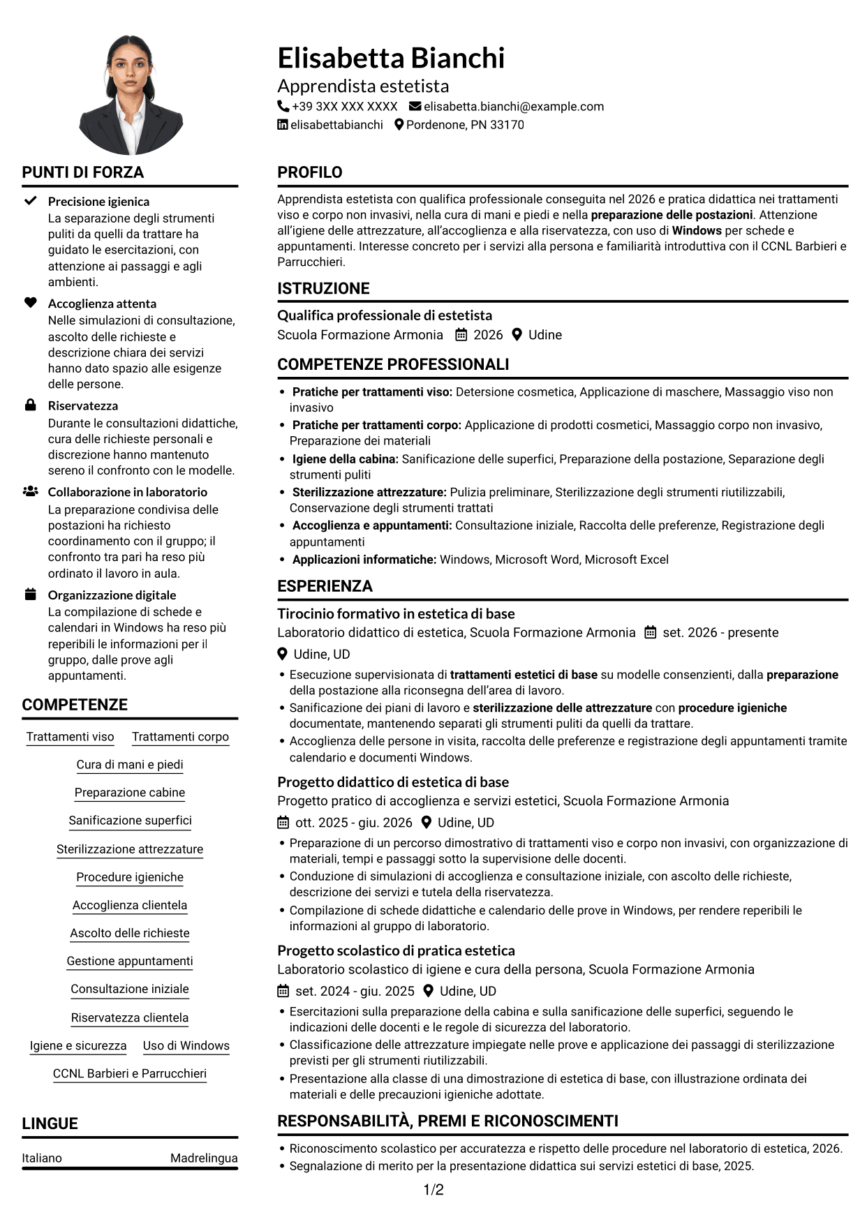 Esempio di curriculum — pagina 1