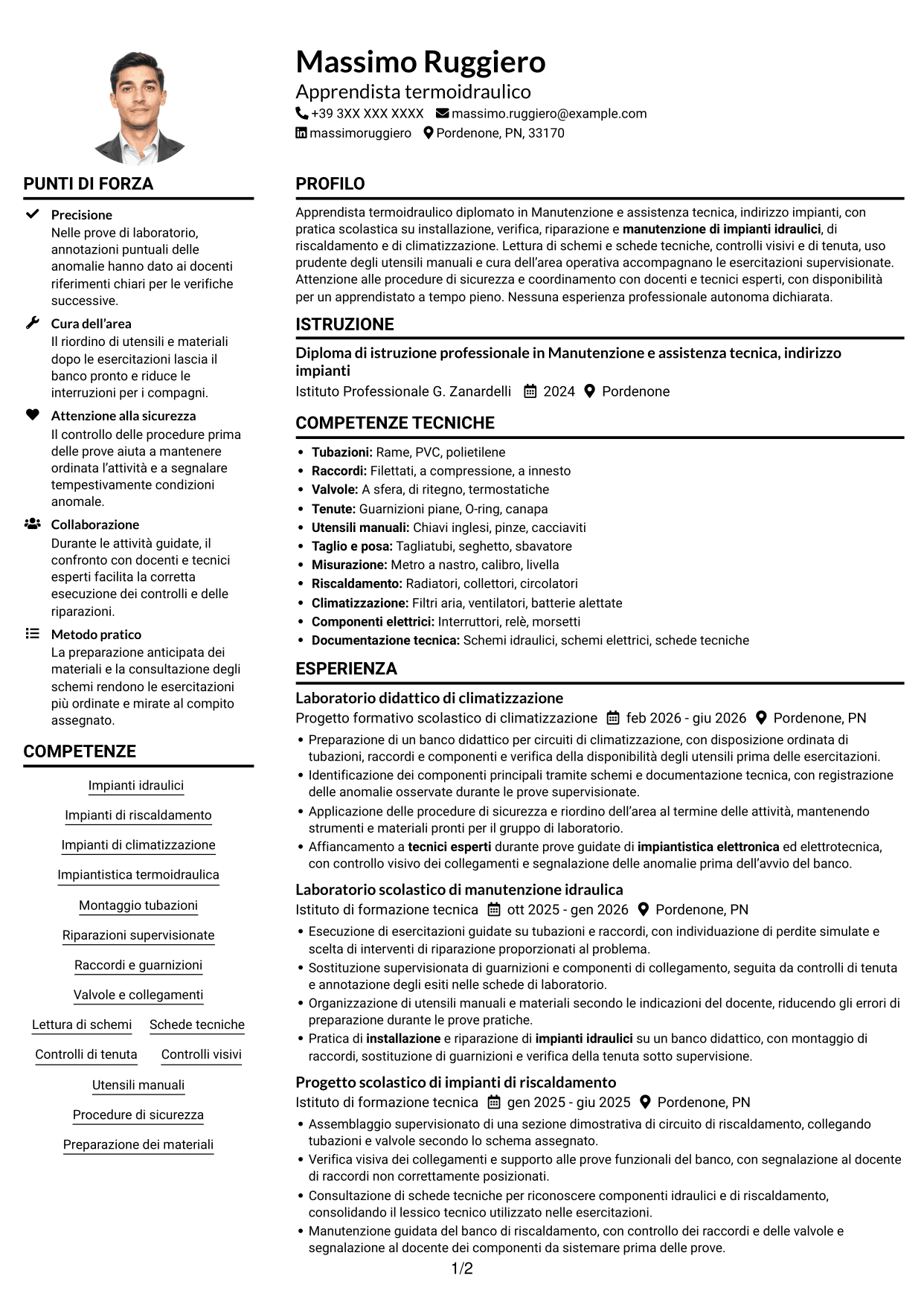 Esempio di curriculum — pagina 1