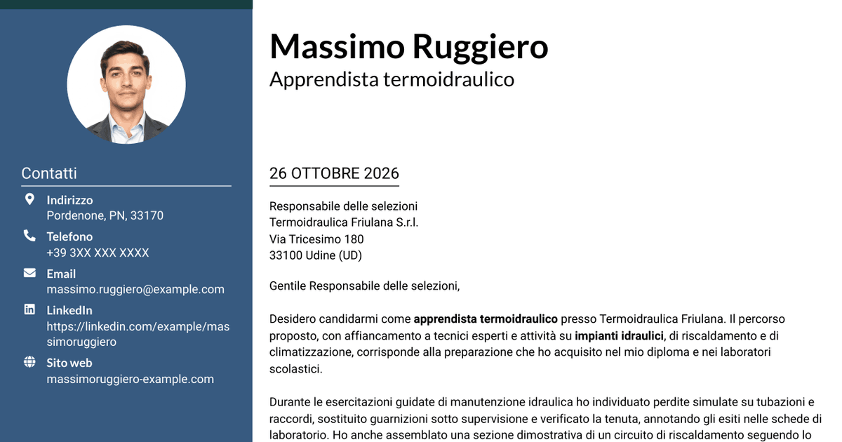 7 modelli di lettera di presentazione per Apprendista termoidraulico, con esempi
