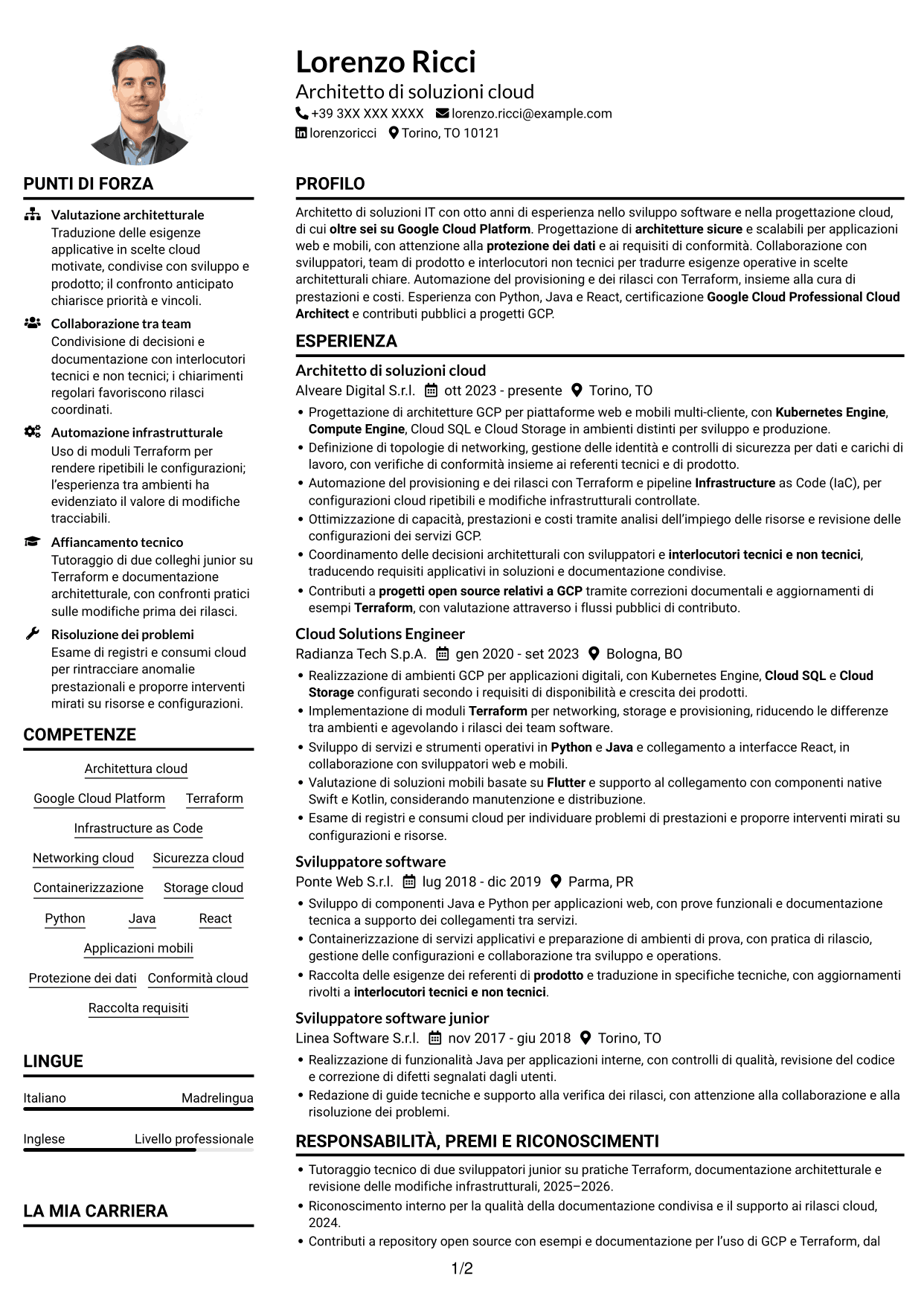 Esempio di curriculum — pagina 1