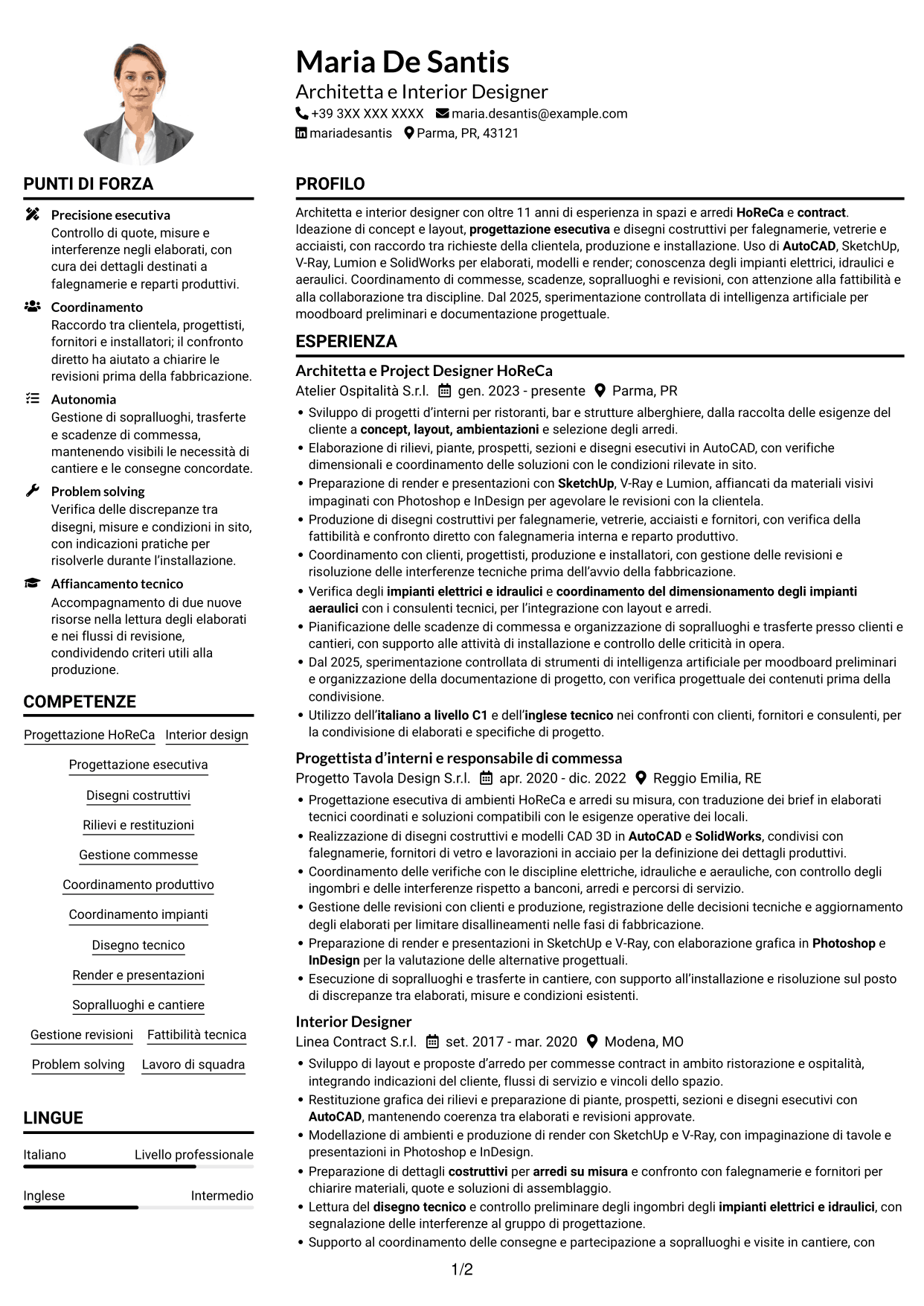 Esempio di curriculum — pagina 1