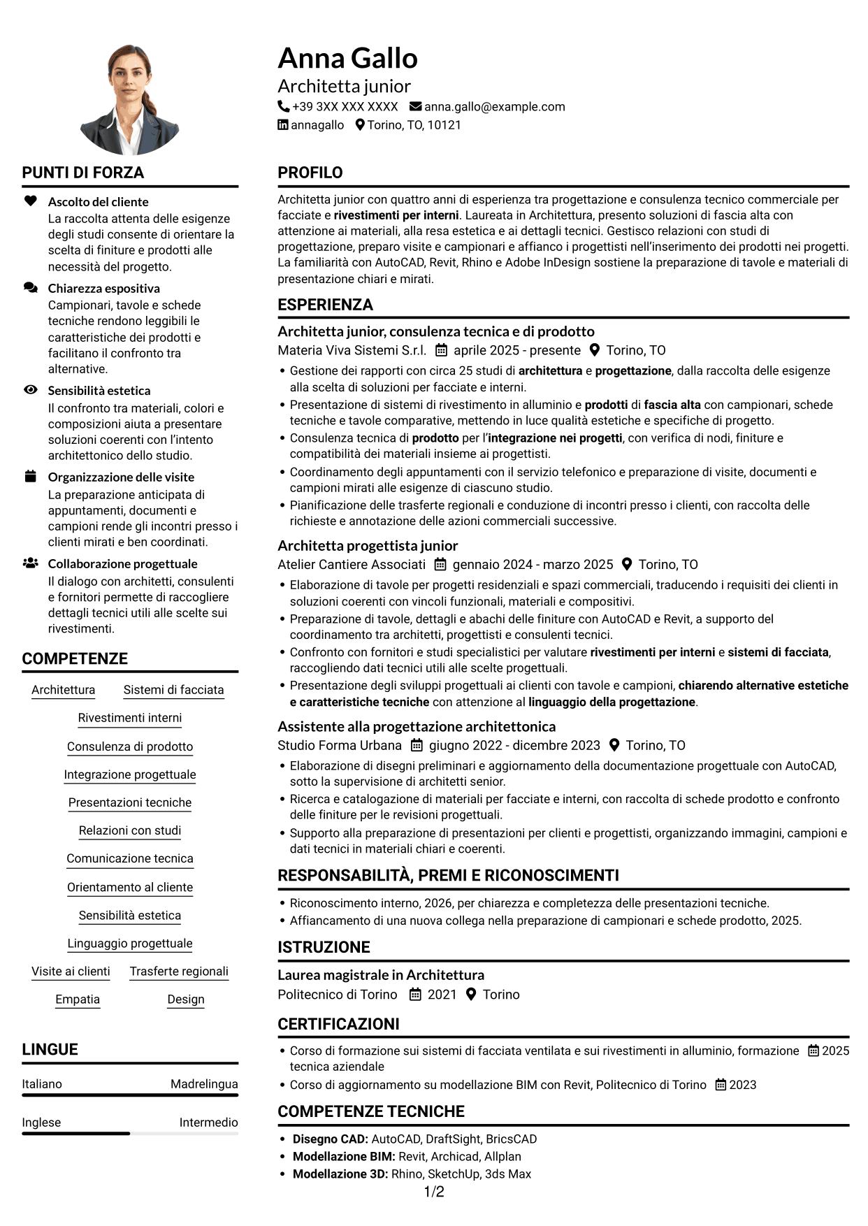 Esempio di curriculum — pagina 1