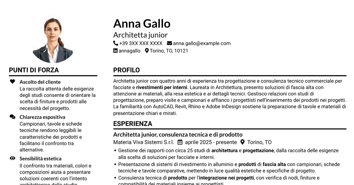 7 modelli di CV per Architetto Junior - Facciate e rivestimenti, con esempi