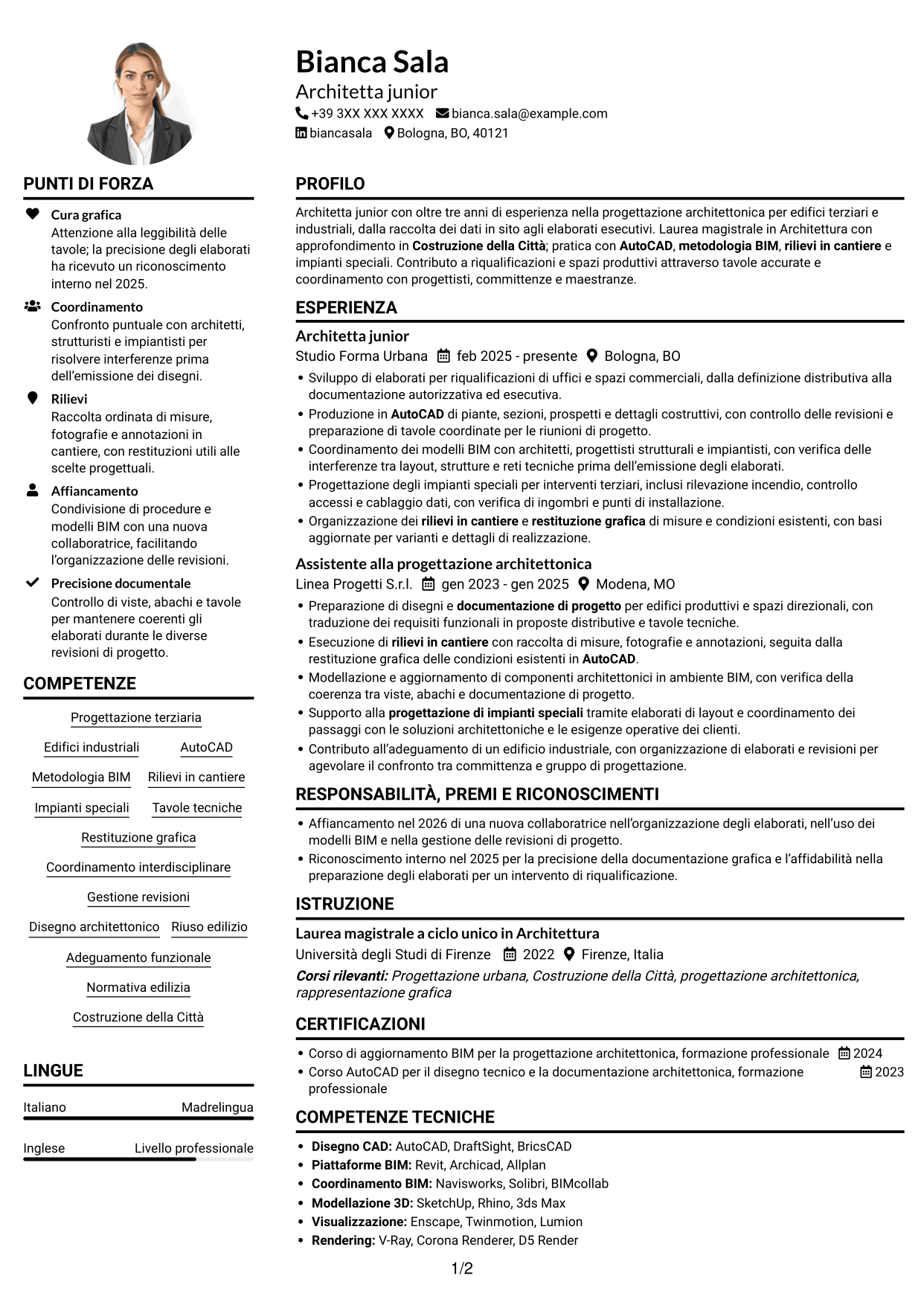 Esempio di curriculum — pagina 1