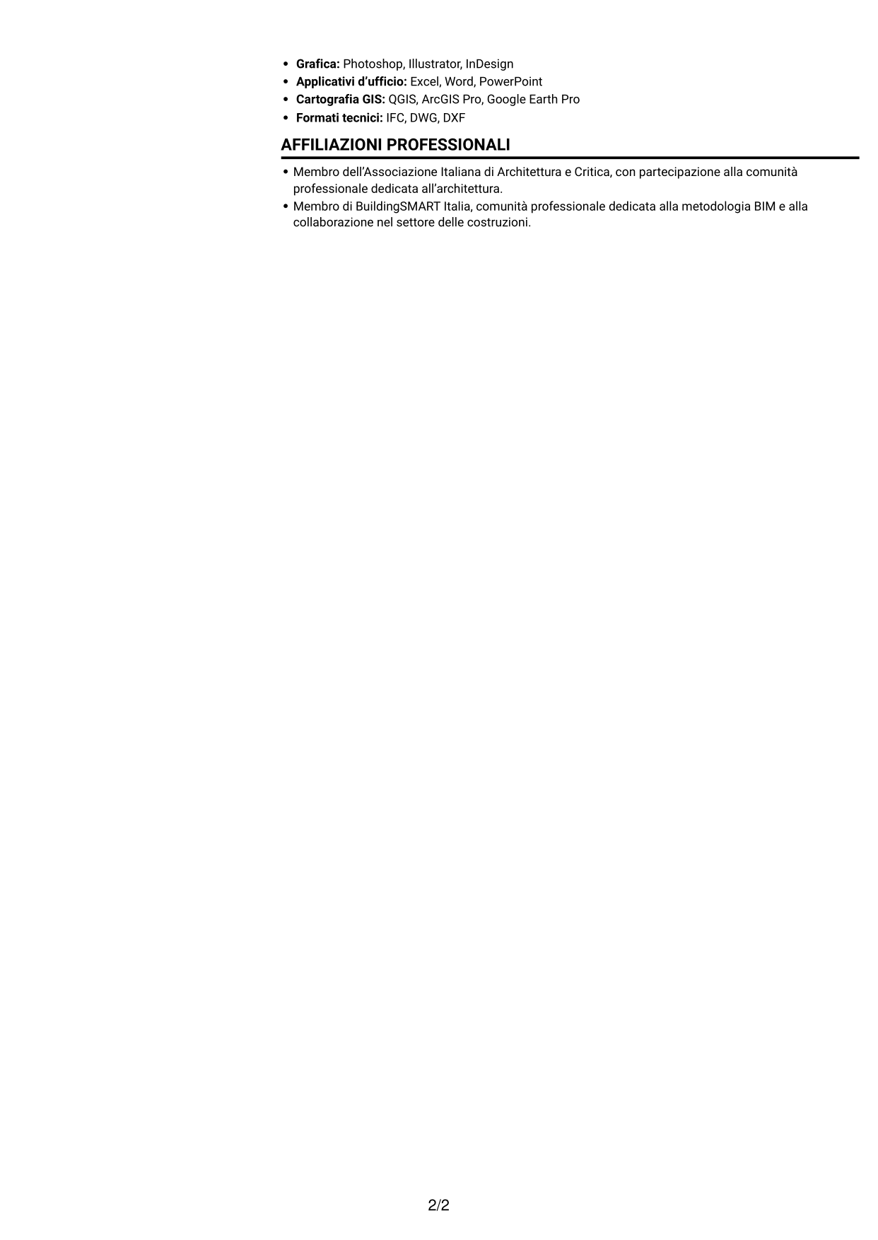 CV Compatto (formato sobrio a due colonne con foto): Architetto junior - Progettazione architettonica terziaria e industriale, pagina 2