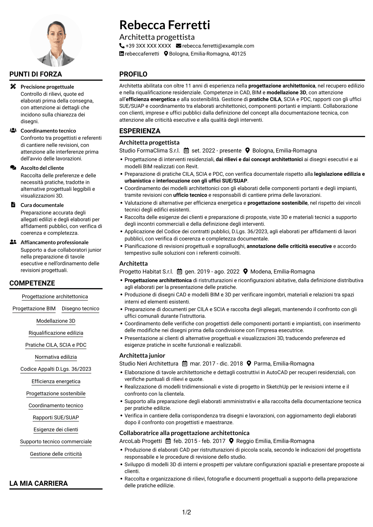 Esempio di curriculum — pagina 1