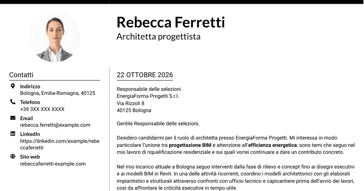 7 modelli di lettera di presentazione per Architetto - Progettazione BIM sostenibile, con esempi