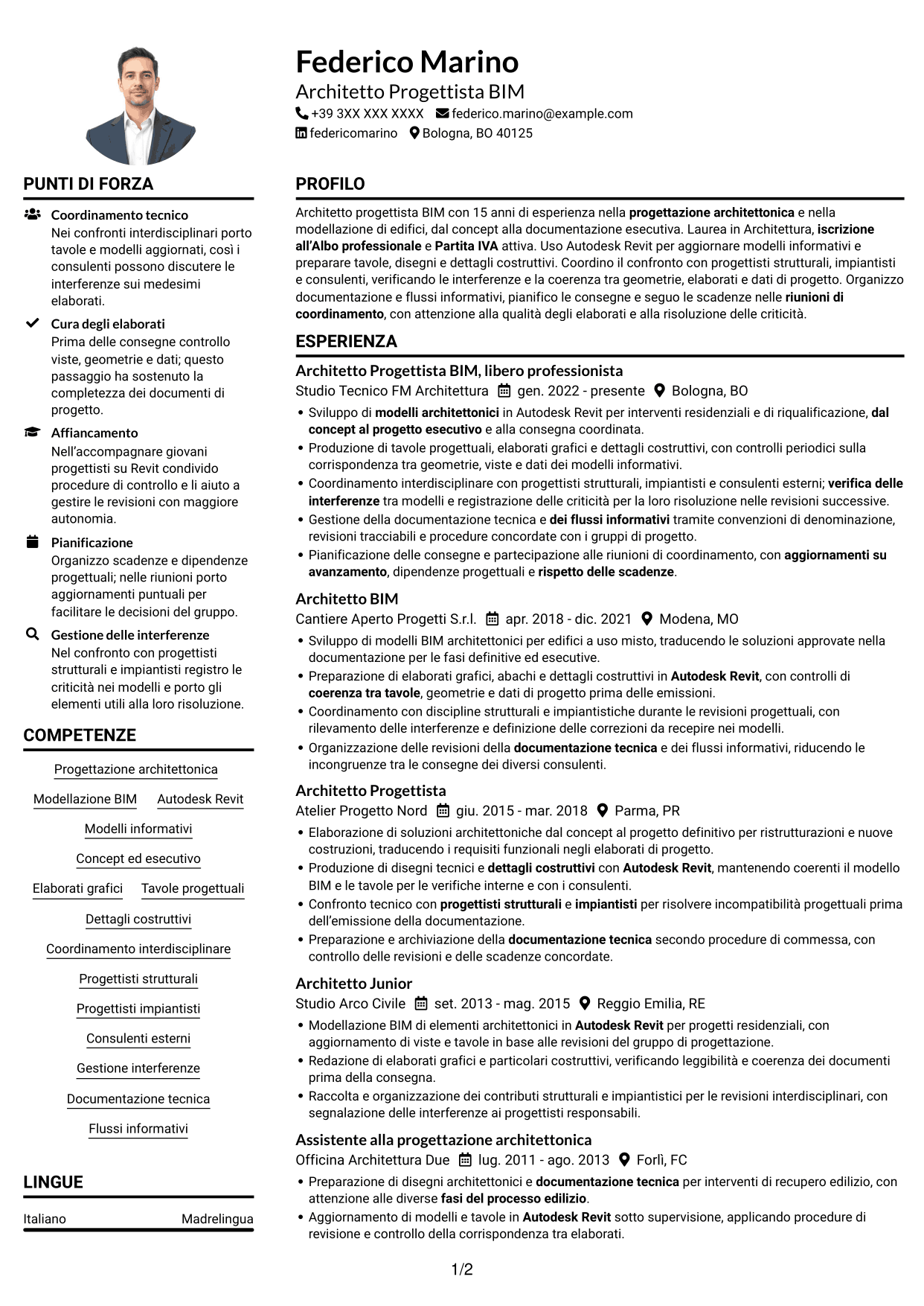 Esempio di curriculum — pagina 1