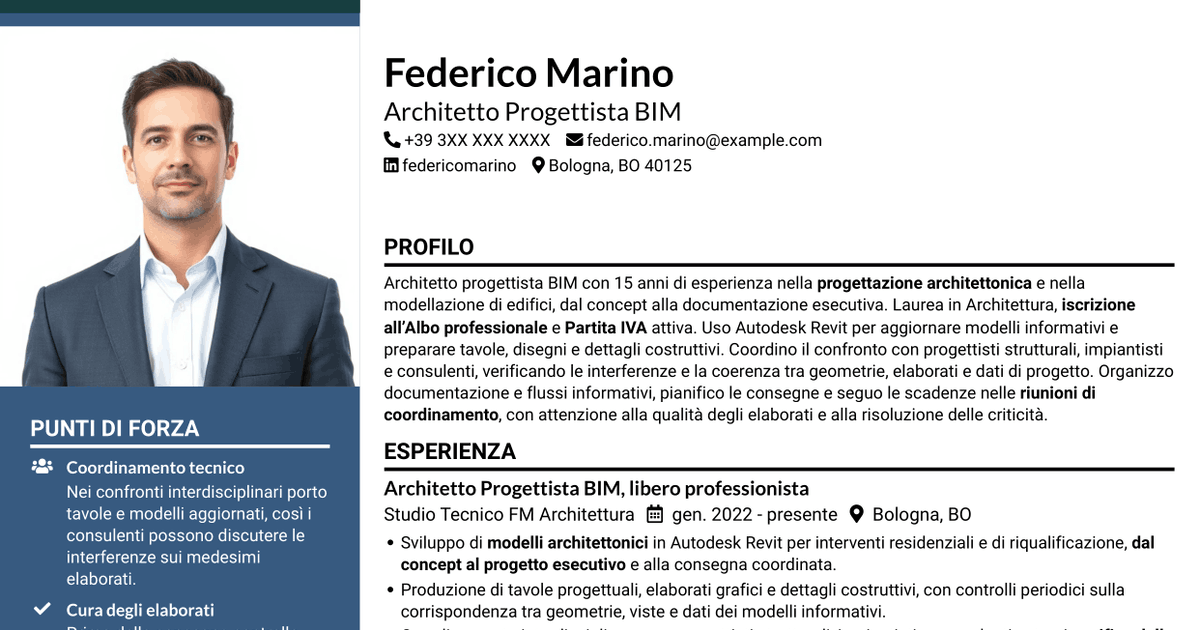 7 modelli di CV per Architetto Progettista BIM, con esempi
