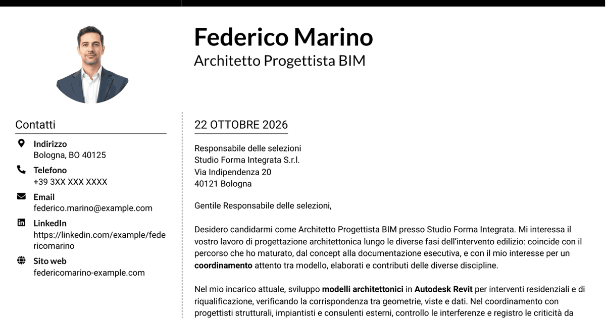 7 modelli di lettera di presentazione per Architetto Progettista BIM, con esempi
