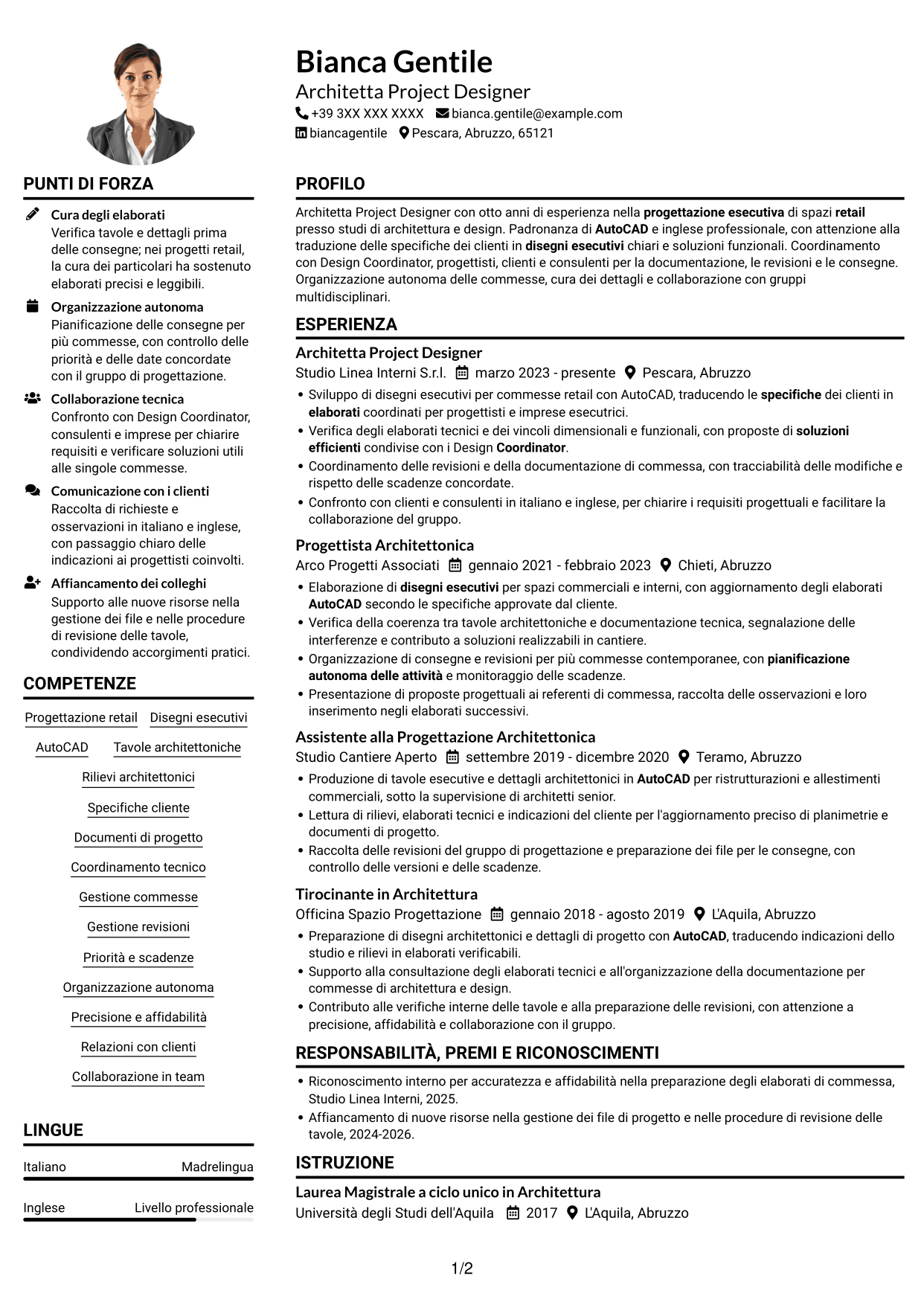 Esempio di curriculum — pagina 1
