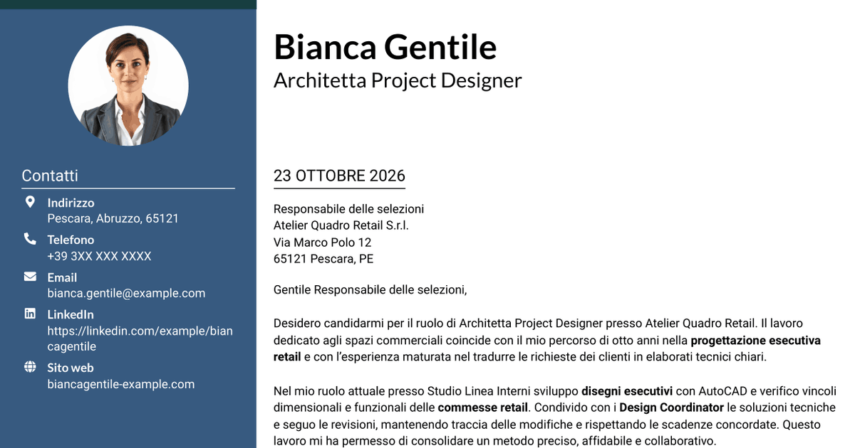 7 modelli di lettera di presentazione per Architetto Project Designer - Progettazione Retail, con esempi