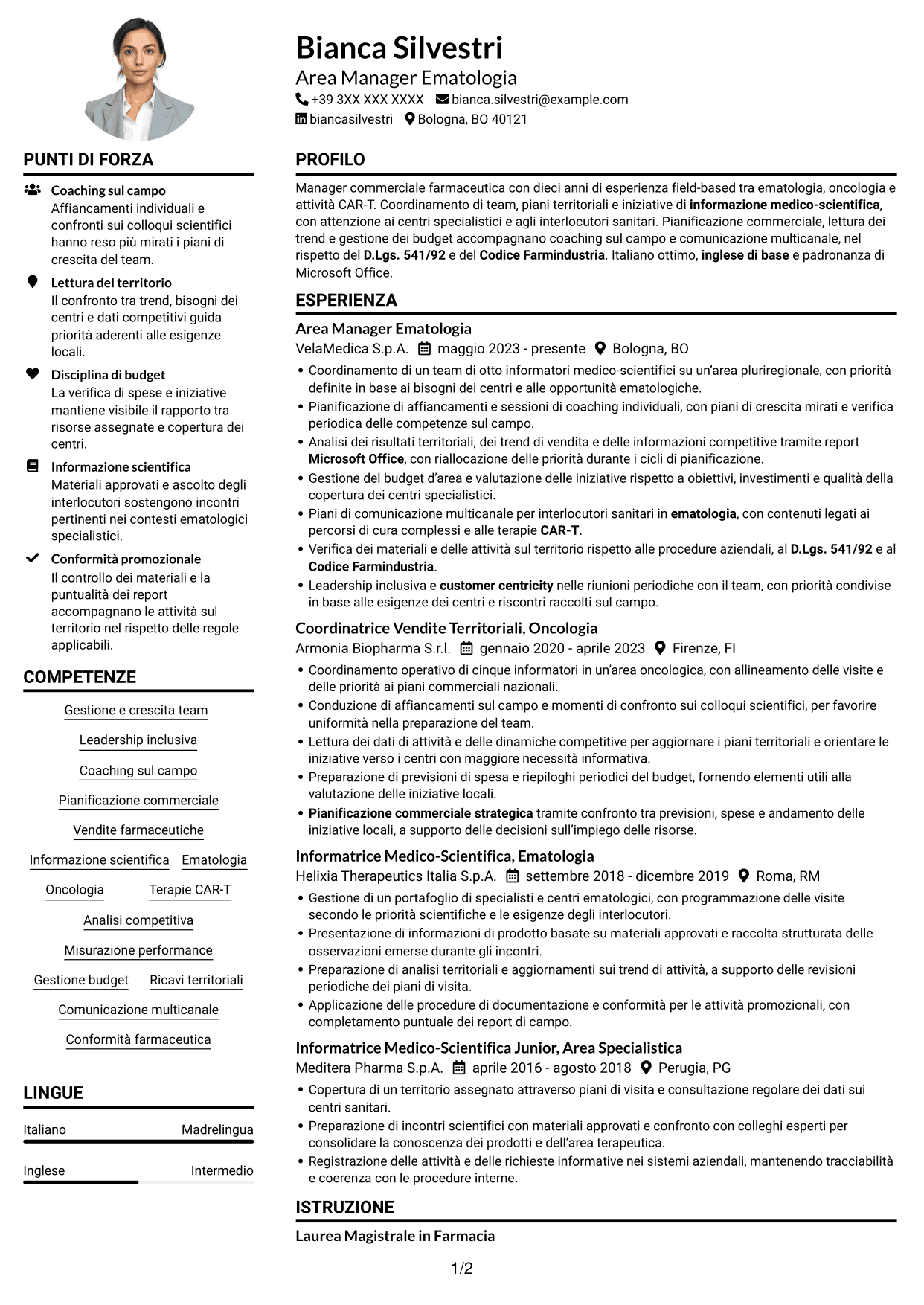 Esempio di curriculum — pagina 1