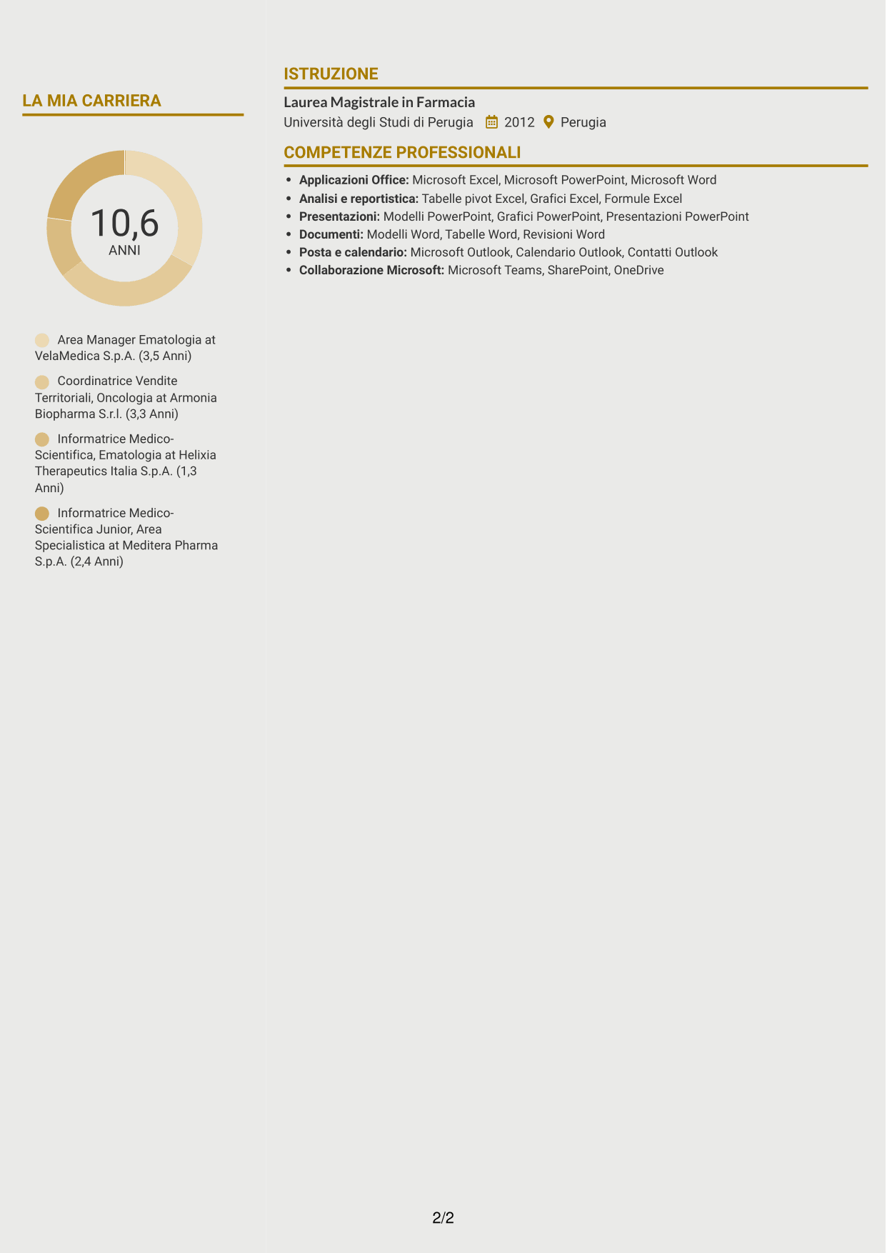 CV Dinamico (formato a due colonne con icone): Area Manager - Ematologia CAR-T, pagina 2