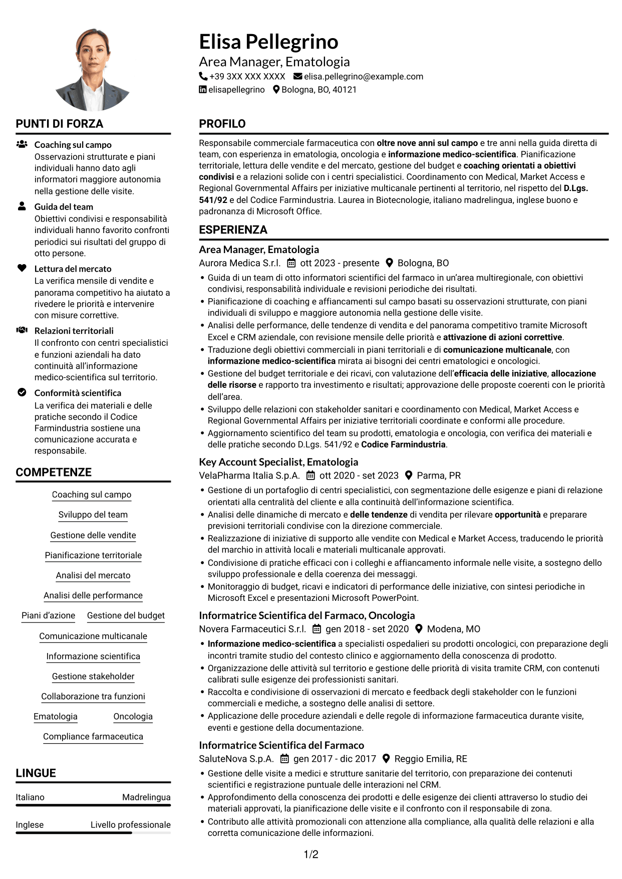 Esempio di curriculum — pagina 1