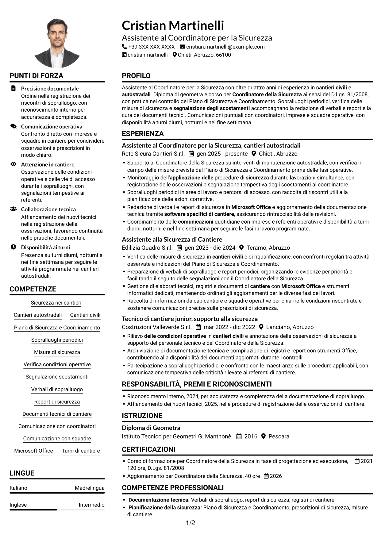 Esempio di curriculum — pagina 1