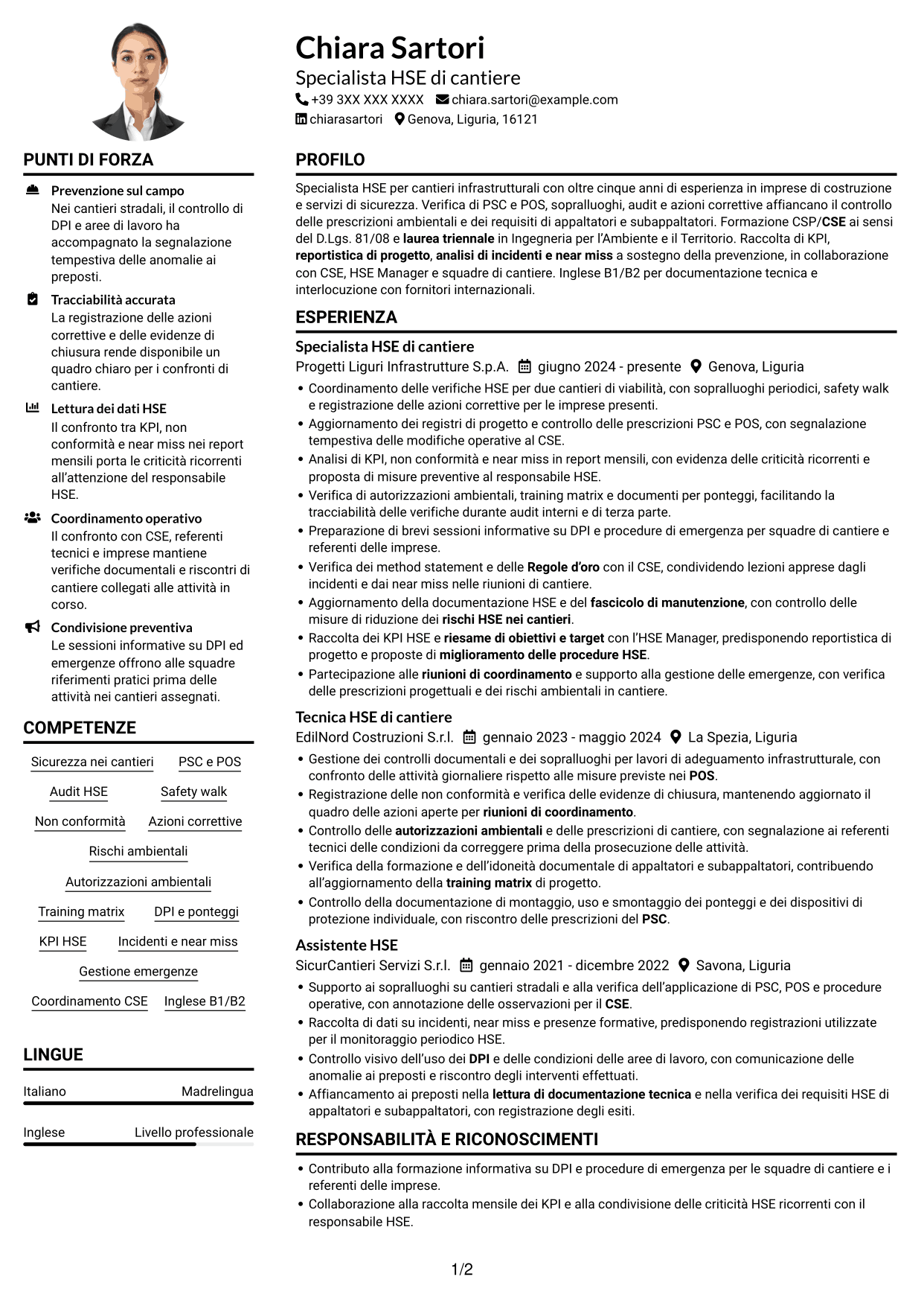 Esempio di curriculum — pagina 1