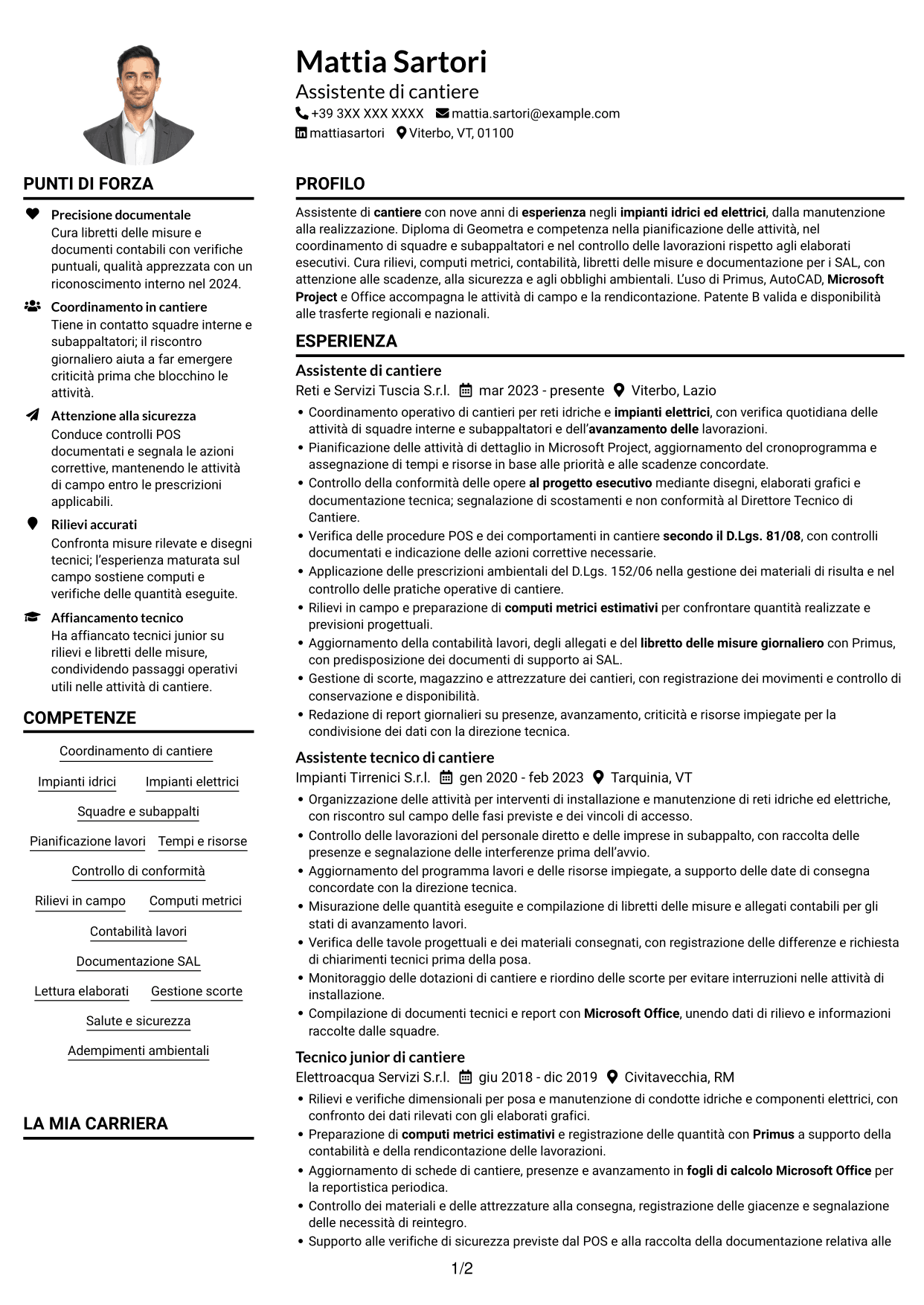 Esempio di curriculum — pagina 1
