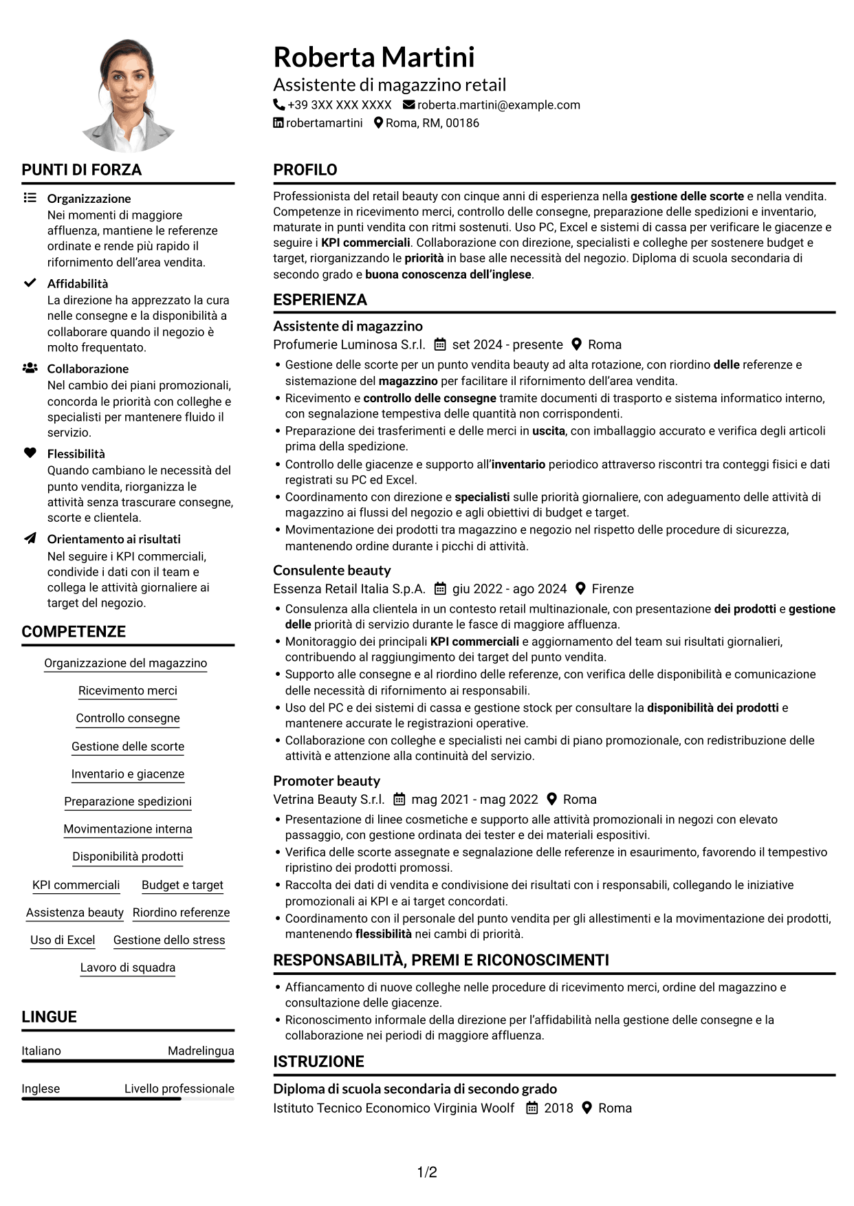 Esempio di curriculum — pagina 1
