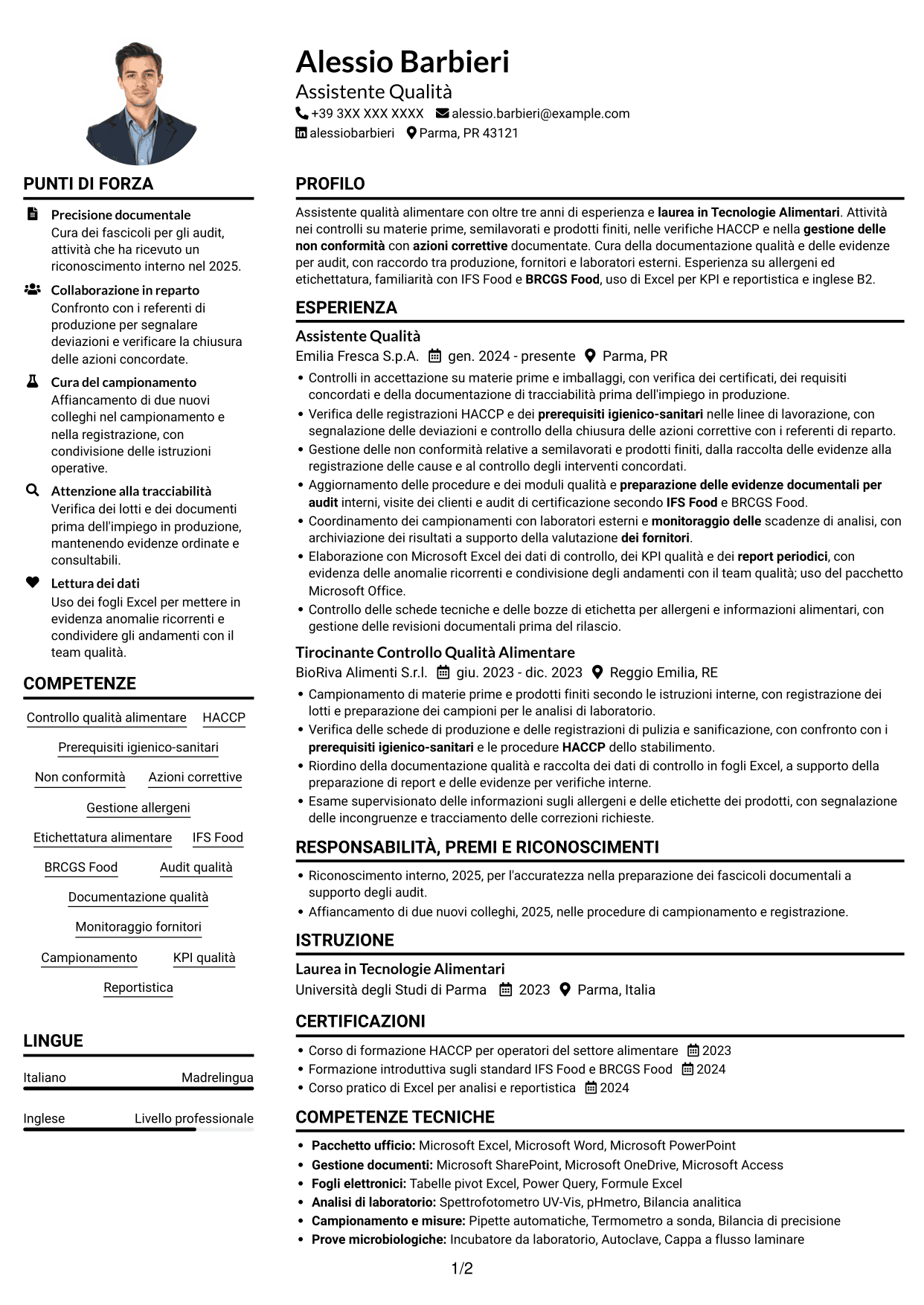 Esempio di curriculum — pagina 1