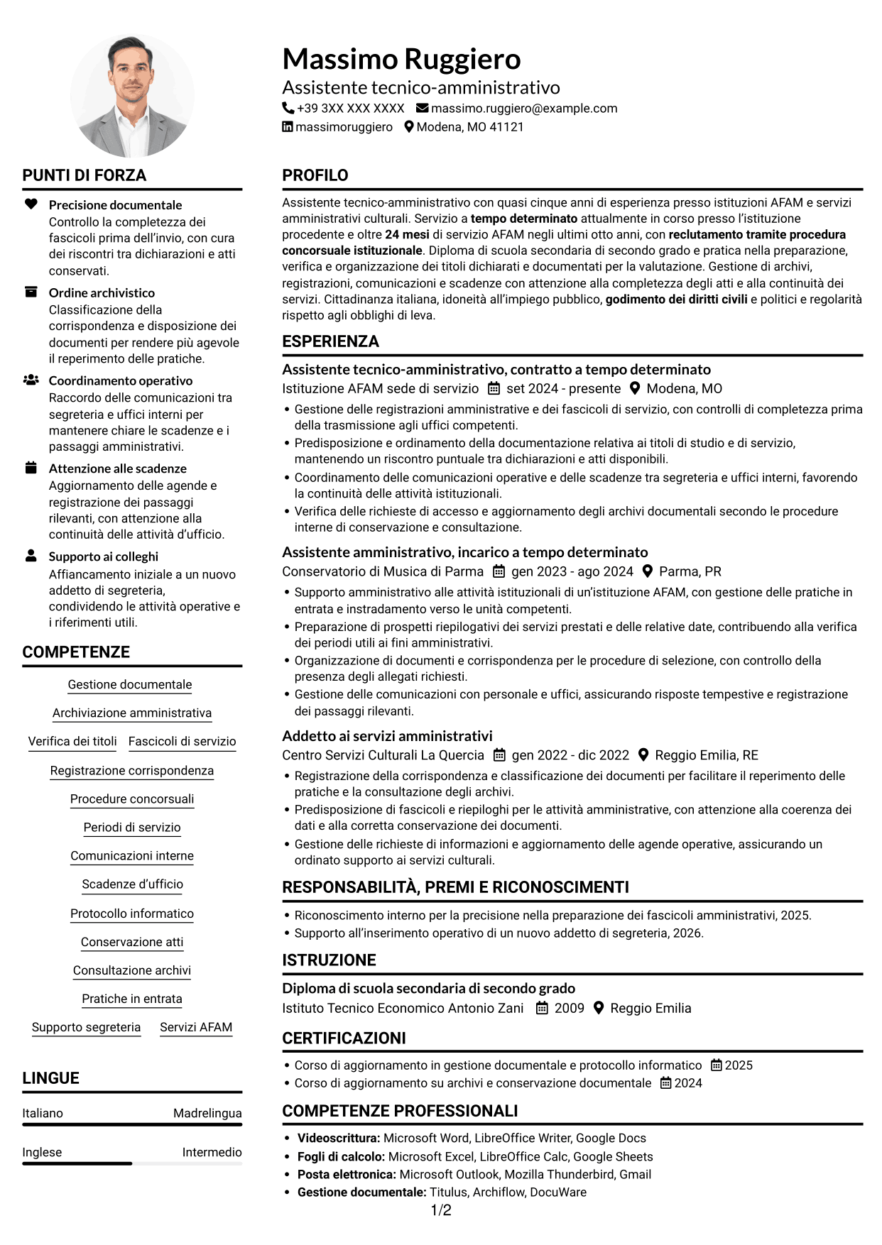 Esempio di curriculum — pagina 1