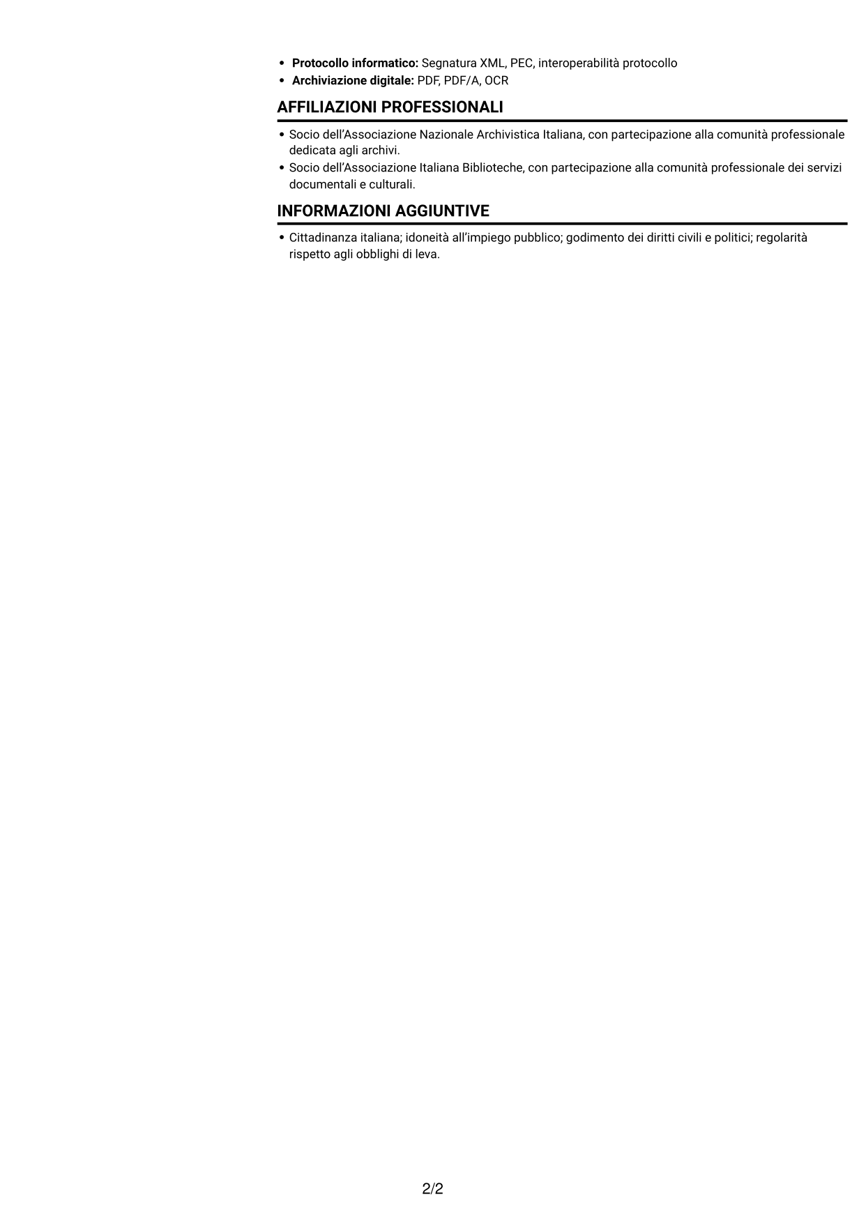 CV Compatto (formato sobrio a due colonne con foto): Assistente tecnico-amministrativo - Istituzioni AFAM, pagina 2