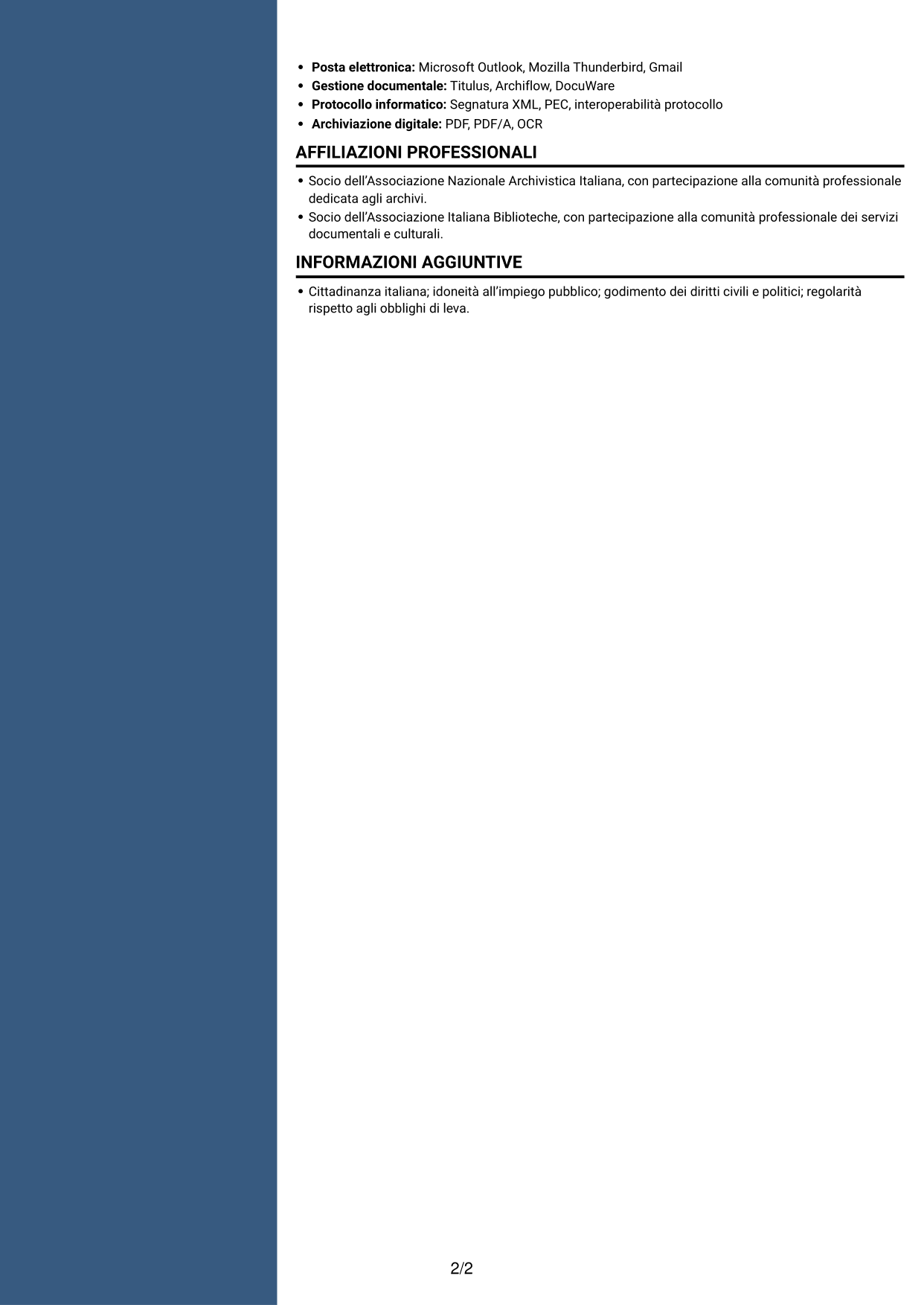 CV Elegante (formato con colonna laterale colorata e foto): Assistente tecnico-amministrativo - Istituzioni AFAM, pagina 2
