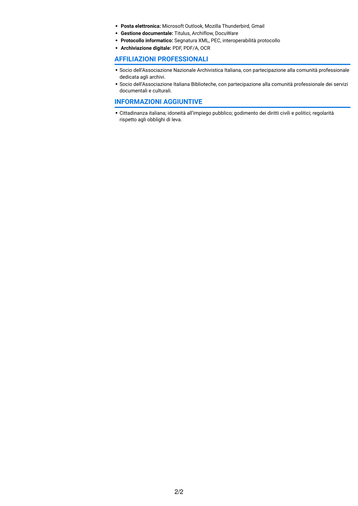CV Audace (formato a due colonne con accenti colorati e foto): Assistente tecnico-amministrativo - Istituzioni AFAM, pagina 2