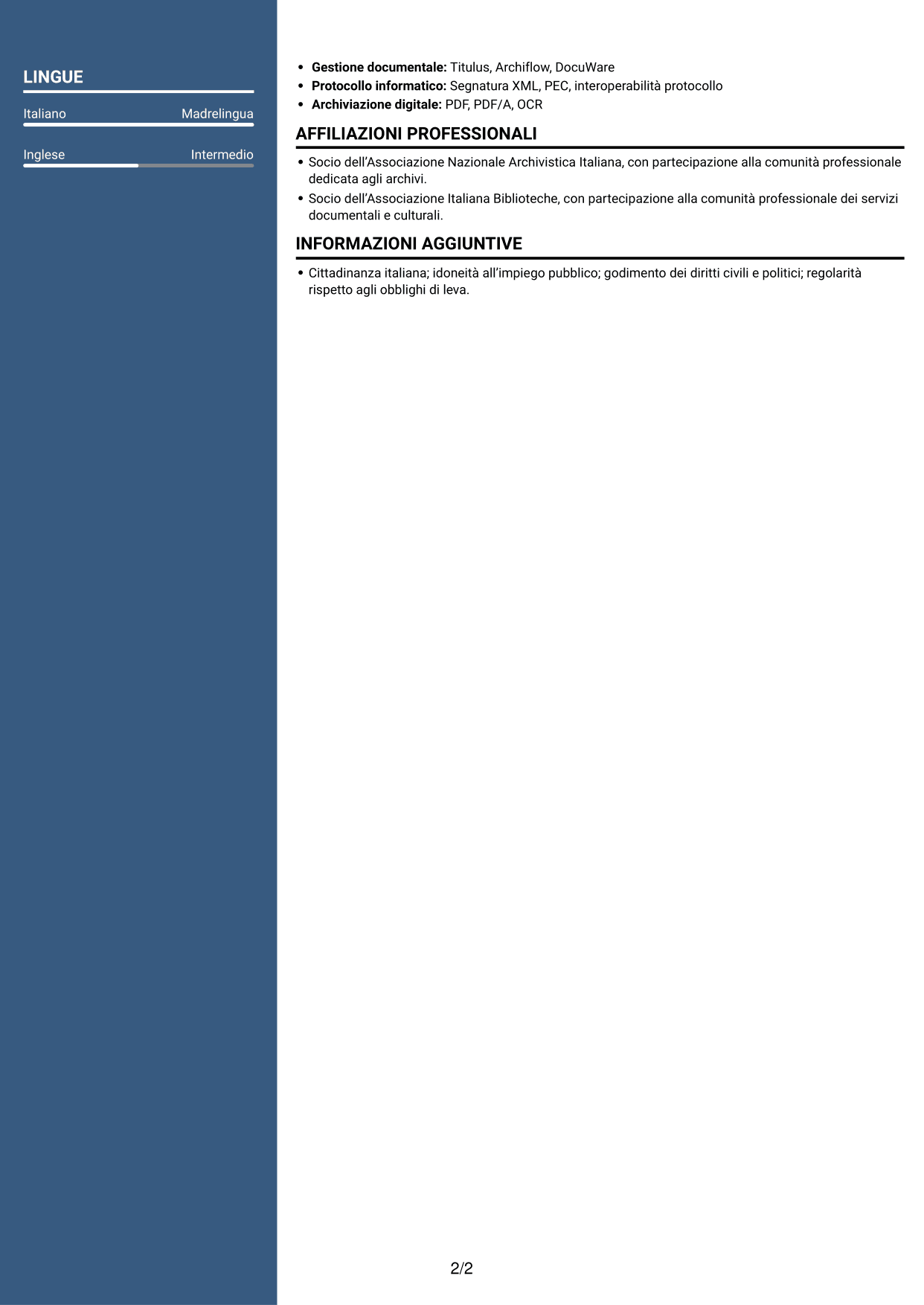 CV Signature (formato con colonna laterale colorata e foto grande): Assistente tecnico-amministrativo - Istituzioni AFAM, pagina 2