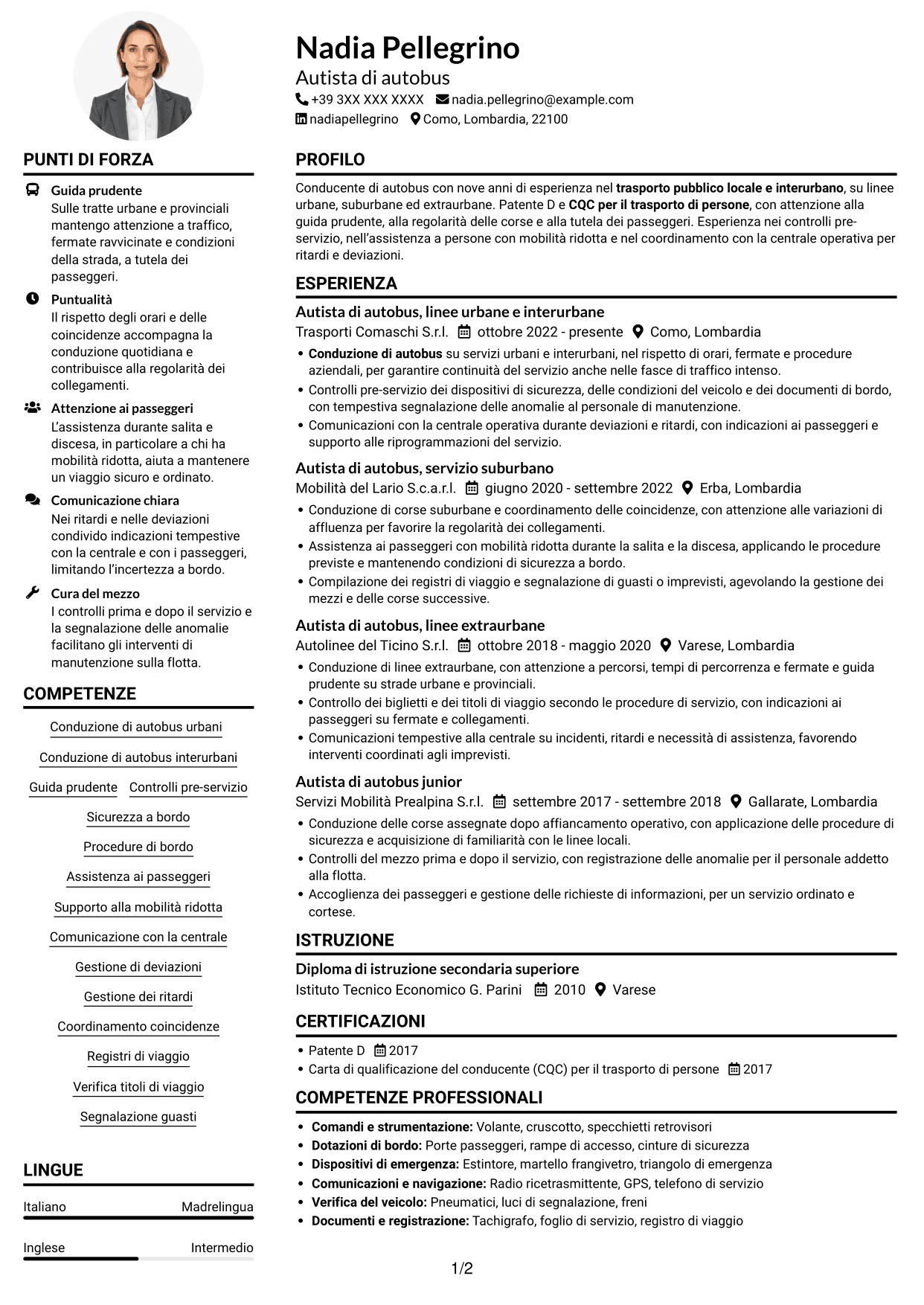 Esempio di curriculum — pagina 1