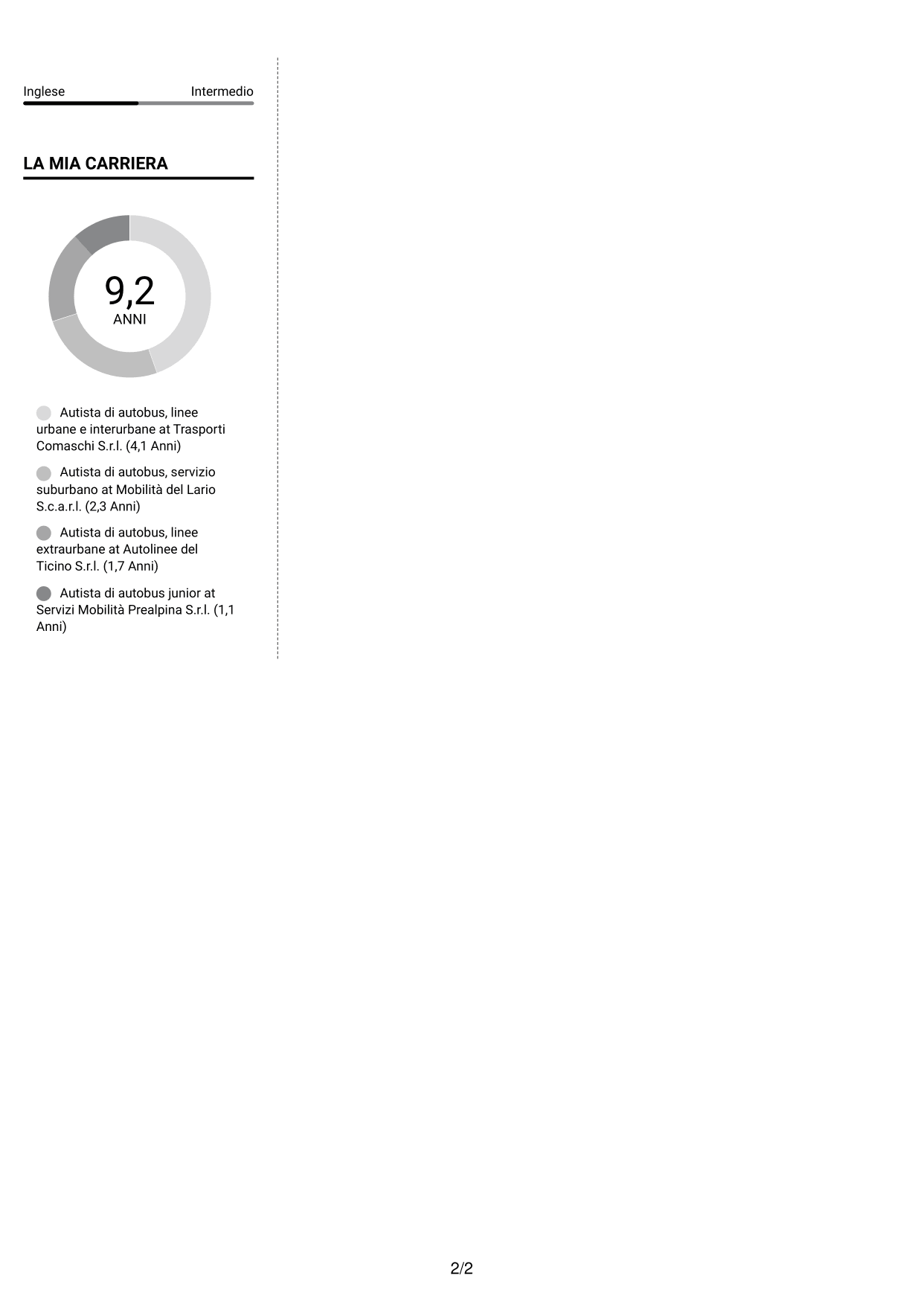 CV Moderno (formato a due colonne con foto a sinistra e separatore): Autista di autobus - Trasporto pubblico, pagina 2