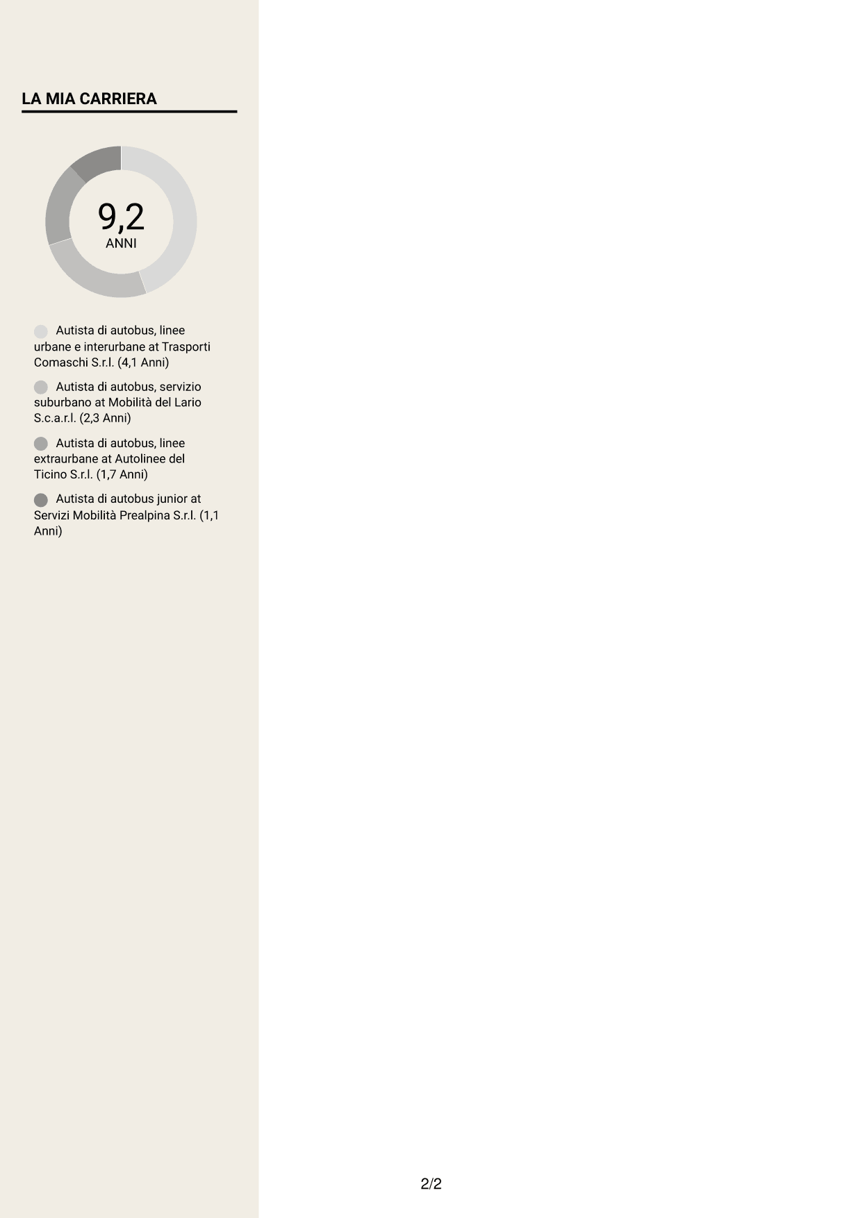 CV Intraprendente (formato a due colonne con intestazione centrata senza foto): Autista di autobus - Trasporto pubblico, pagina 2
