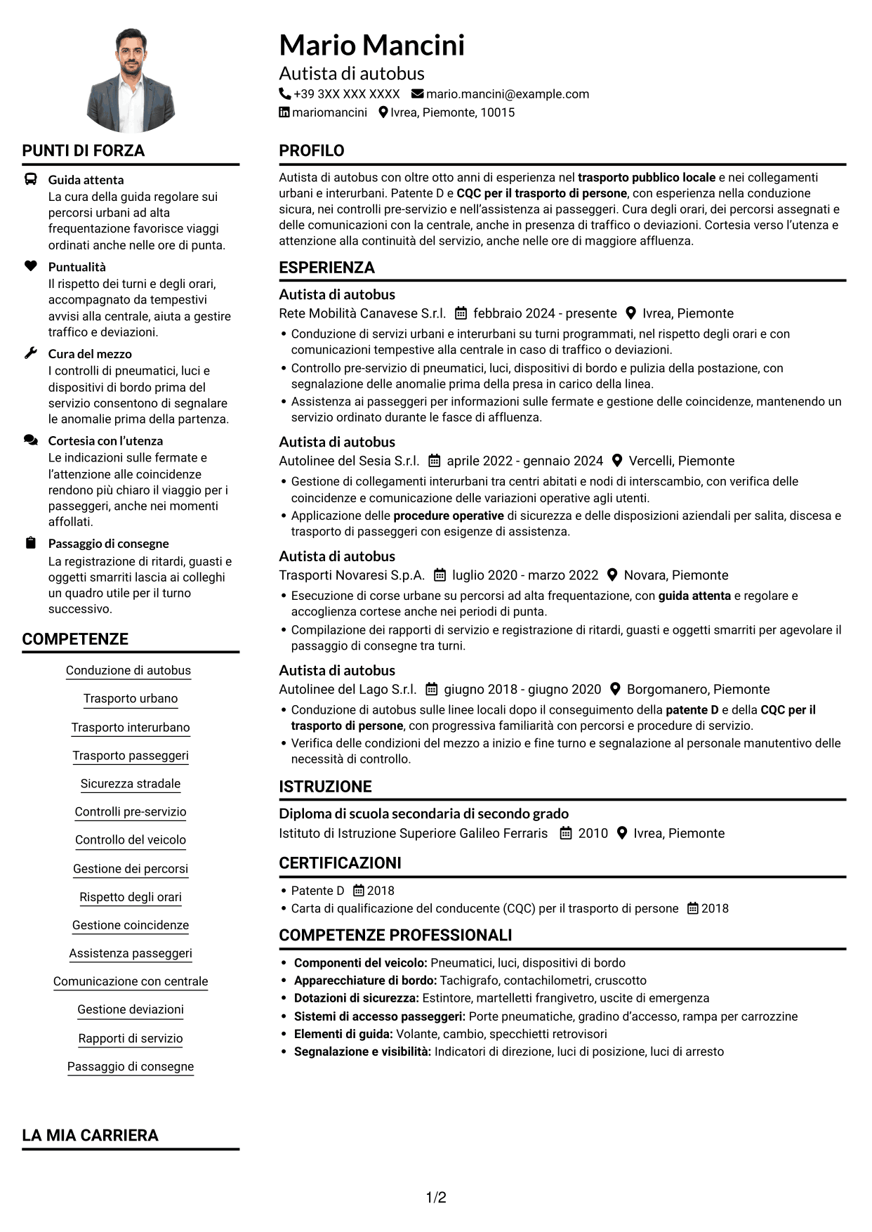 Esempio di curriculum — pagina 1