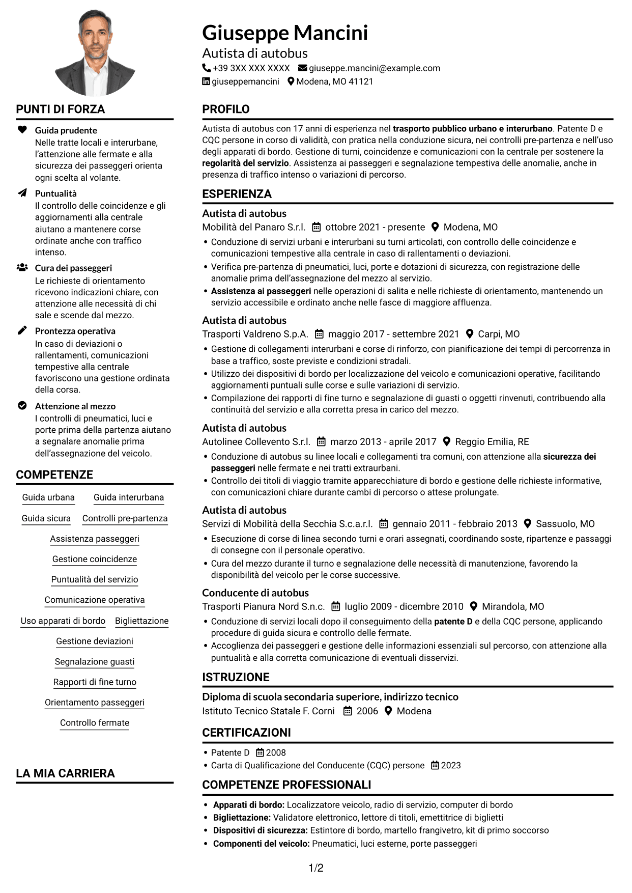Esempio di curriculum — pagina 1