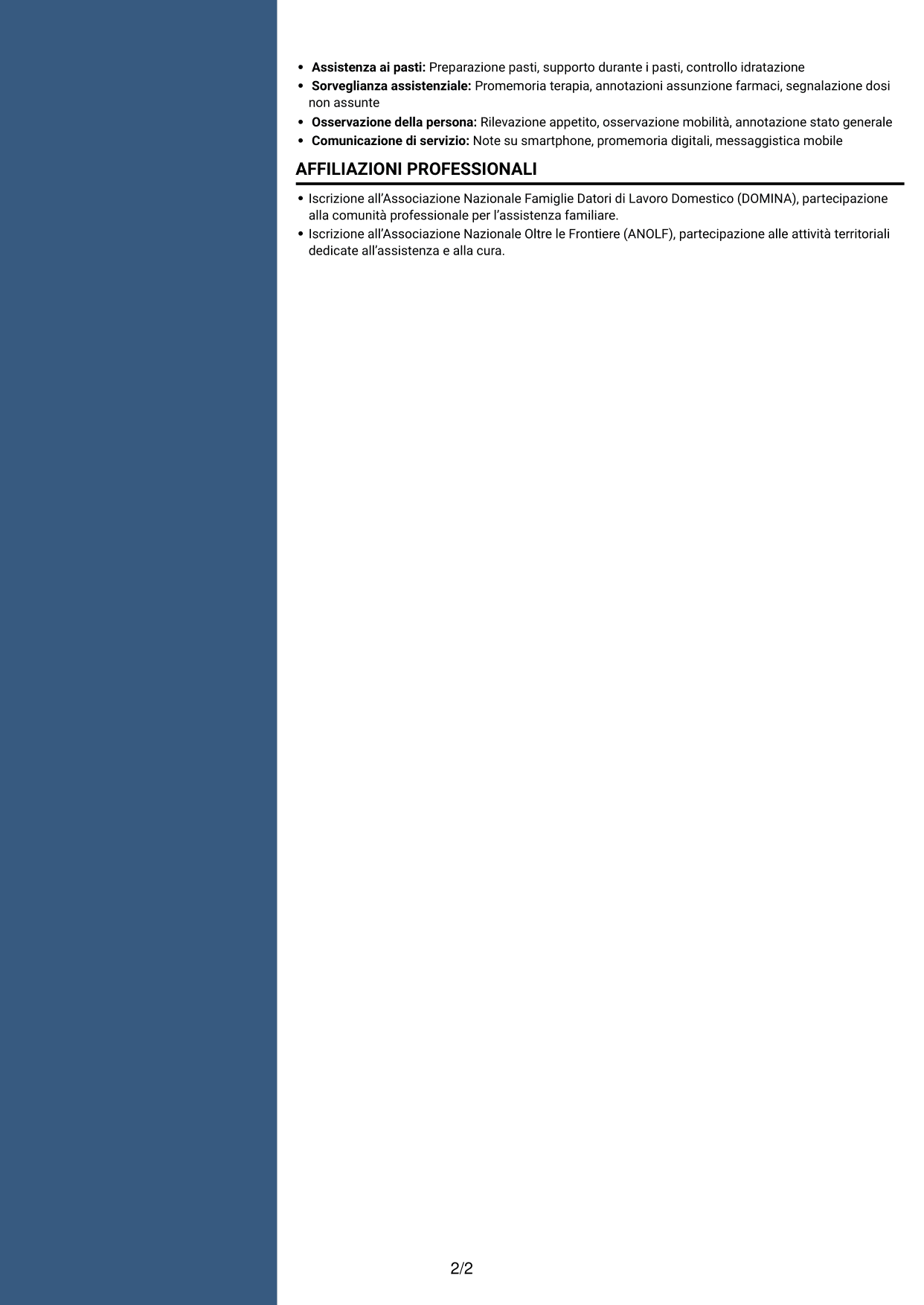 CV Elegante (formato con colonna laterale colorata e foto): Badante - Assistenza domiciliare agli anziani, pagina 2