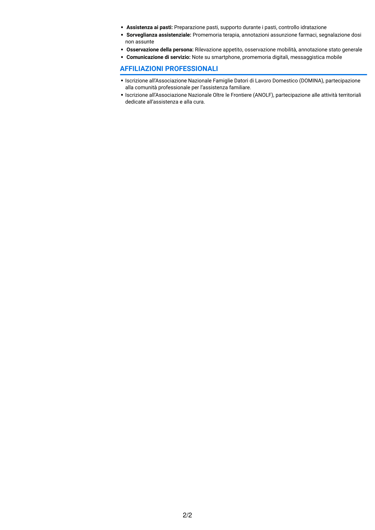 CV Audace (formato a due colonne con accenti colorati e foto): Badante - Assistenza domiciliare agli anziani, pagina 2