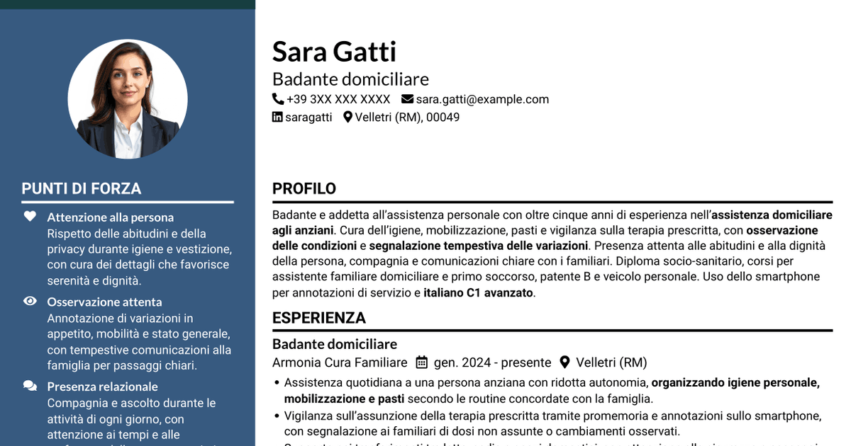 7 modelli di CV per Badante - Assistenza domiciliare agli anziani, con esempi