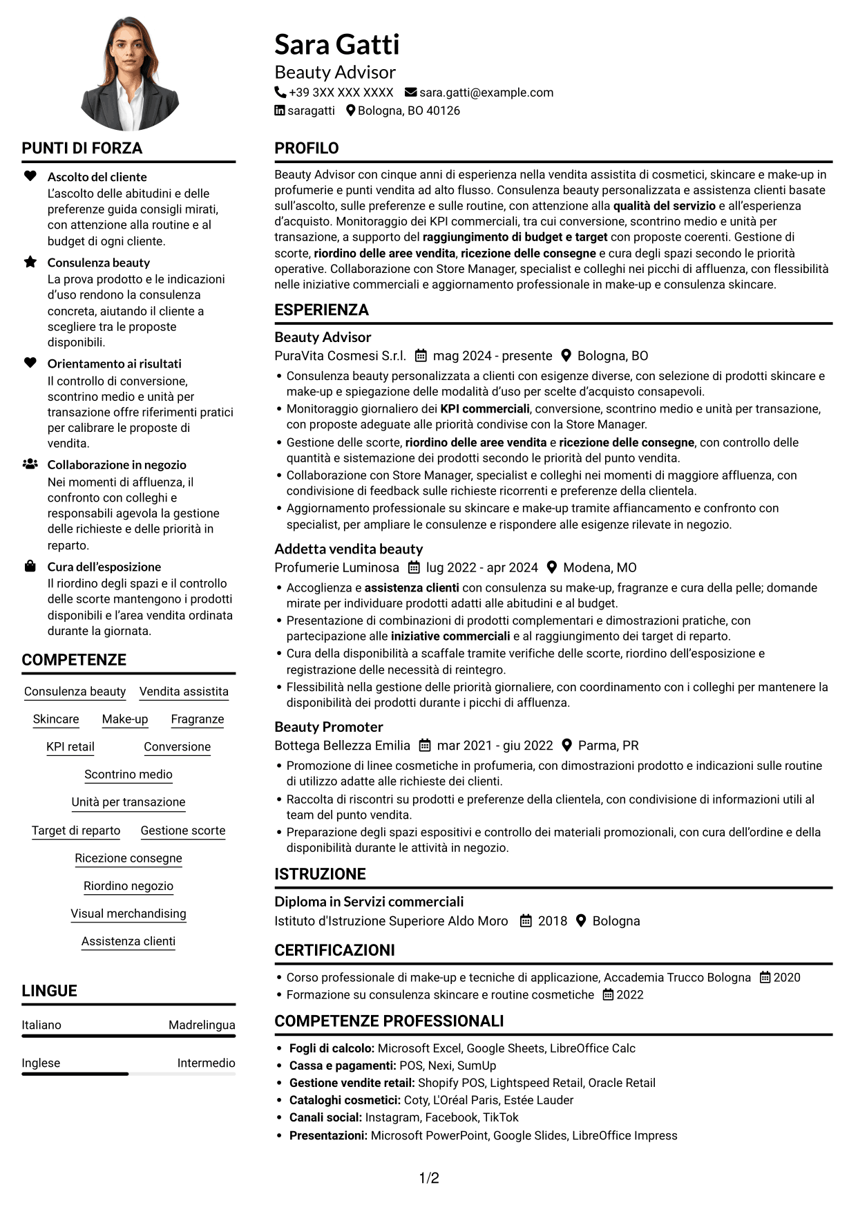 Esempio di curriculum — pagina 1