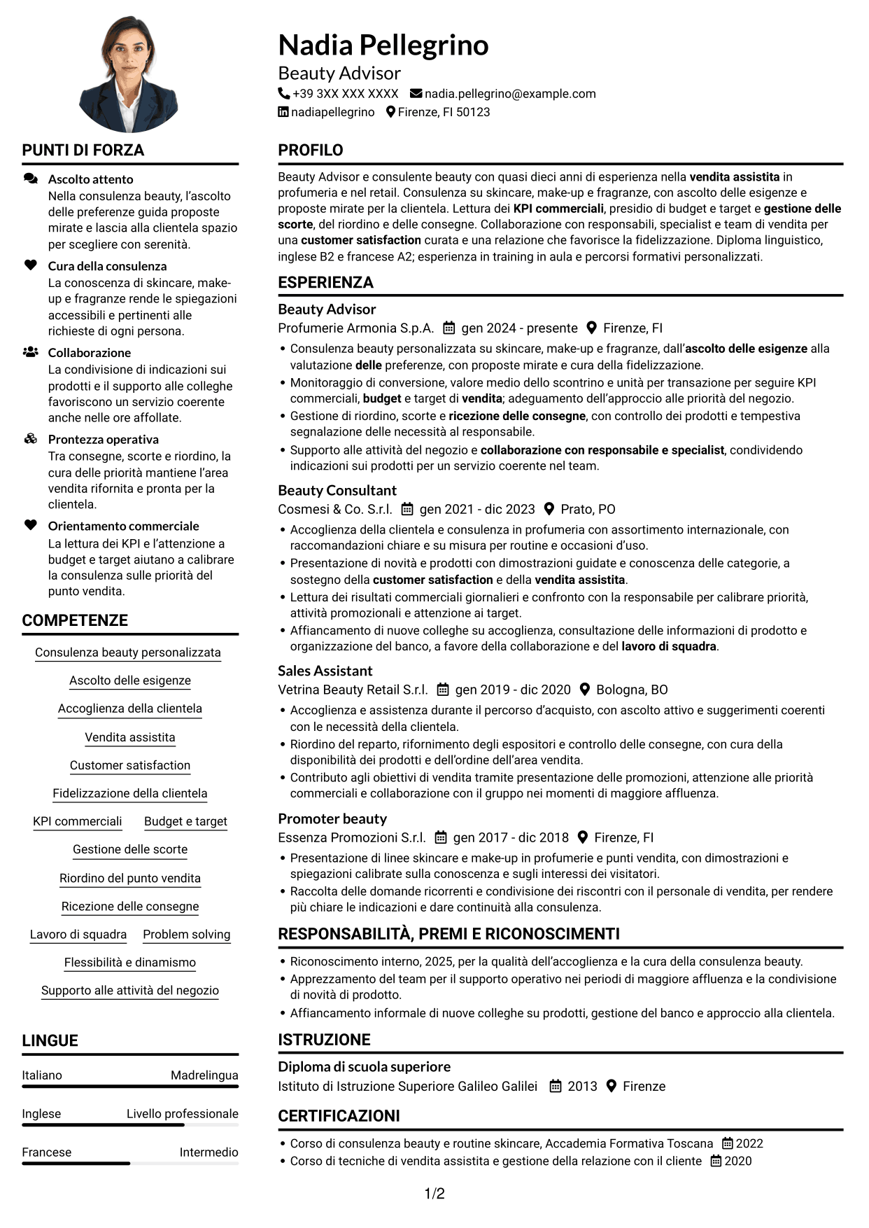 Esempio di curriculum — pagina 1
