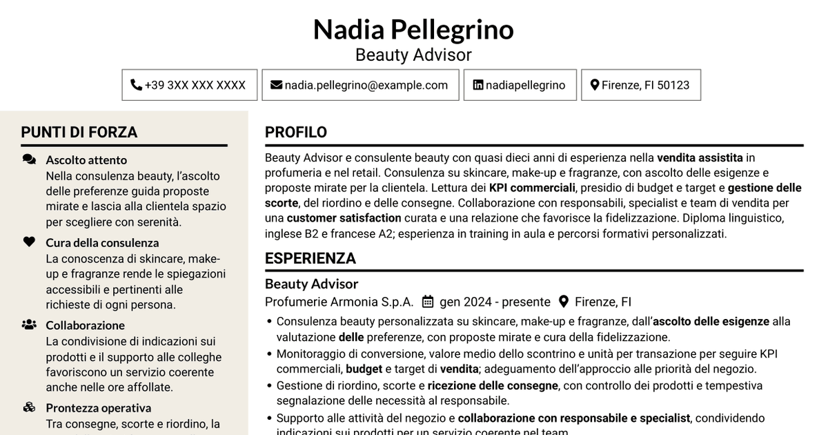 7 modelli di CV per Beauty Advisor, con esempi