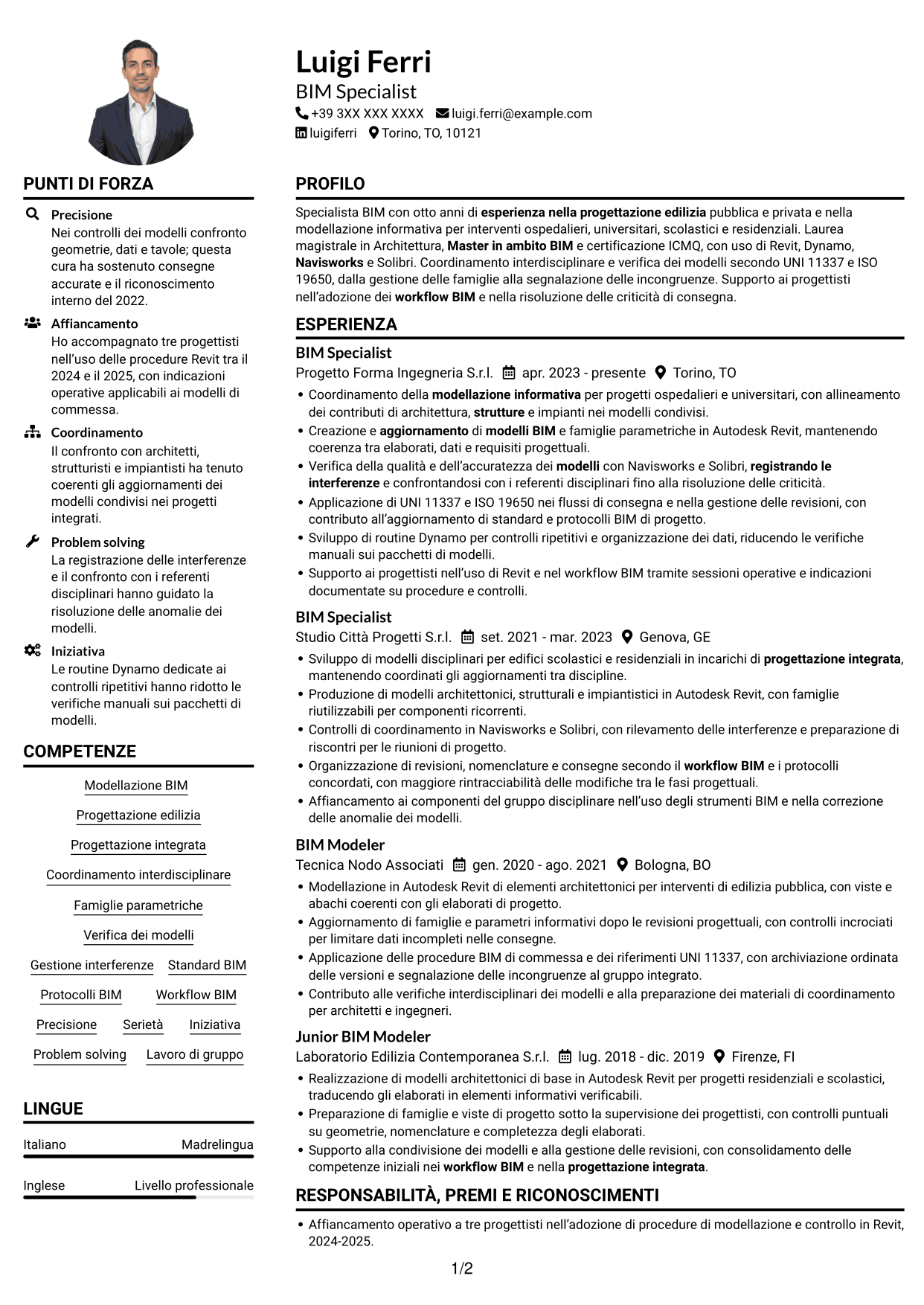 Esempio di curriculum — pagina 1