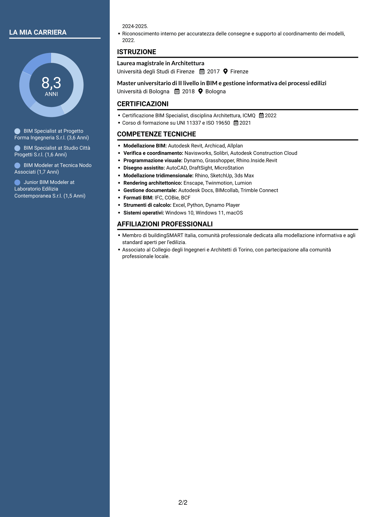 CV Elegante (formato con colonna laterale colorata e foto): BIM Specialist - Modellazione e coordinamento, pagina 2