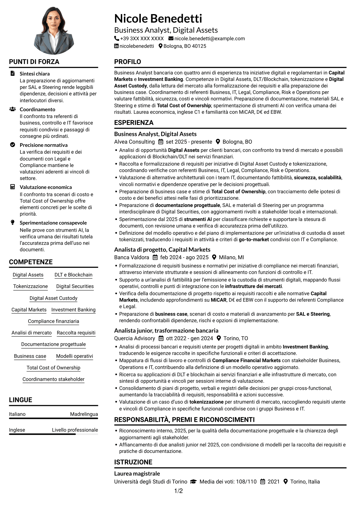 Esempio di curriculum — pagina 1