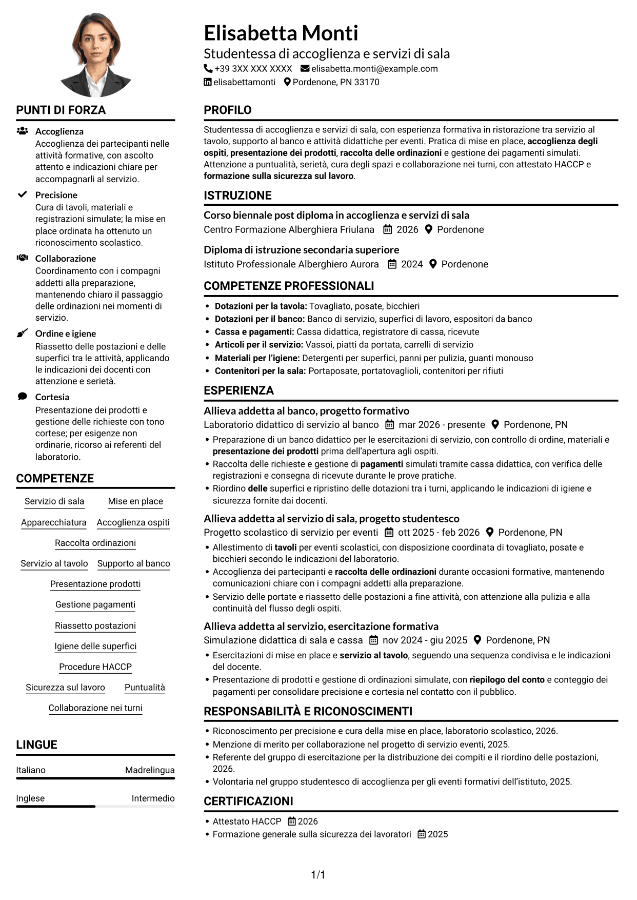 Esempio di curriculum — pagina 1