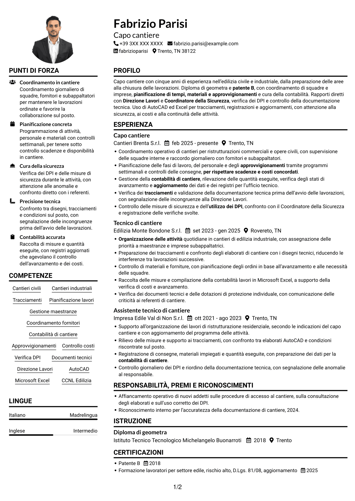 Esempio di curriculum — pagina 1